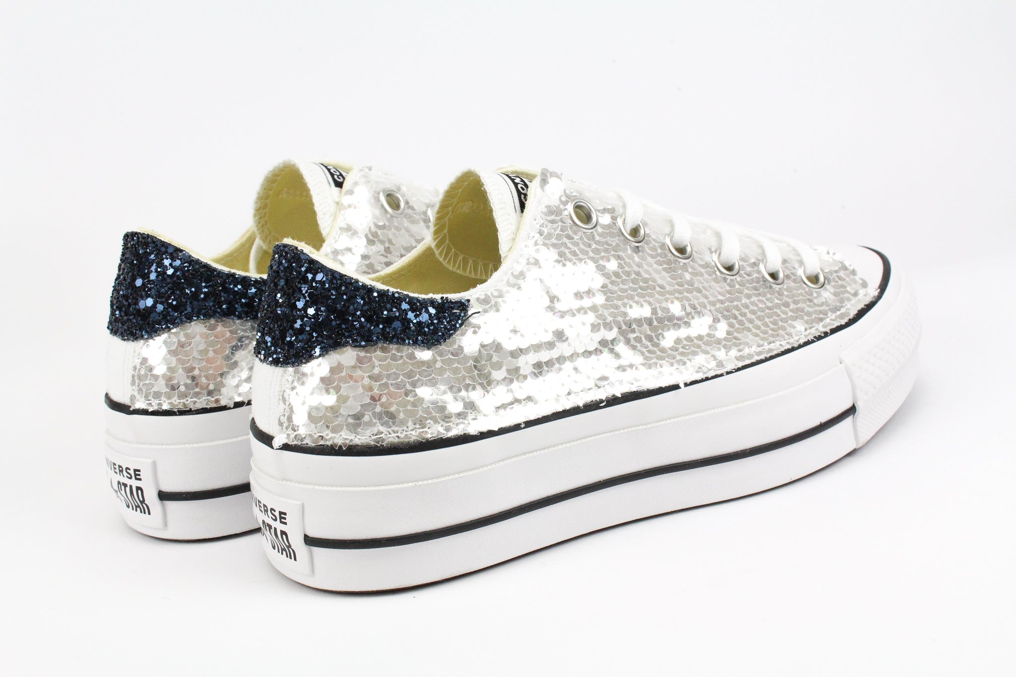 Converse All Star Platform Silver Paillettes & Black Iris Glitter