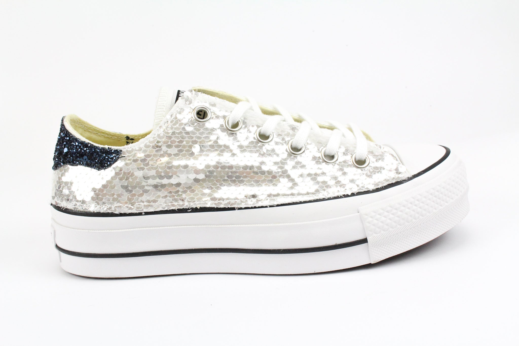 Converse All Star Platform Silver Paillettes & Black Iris Glitter