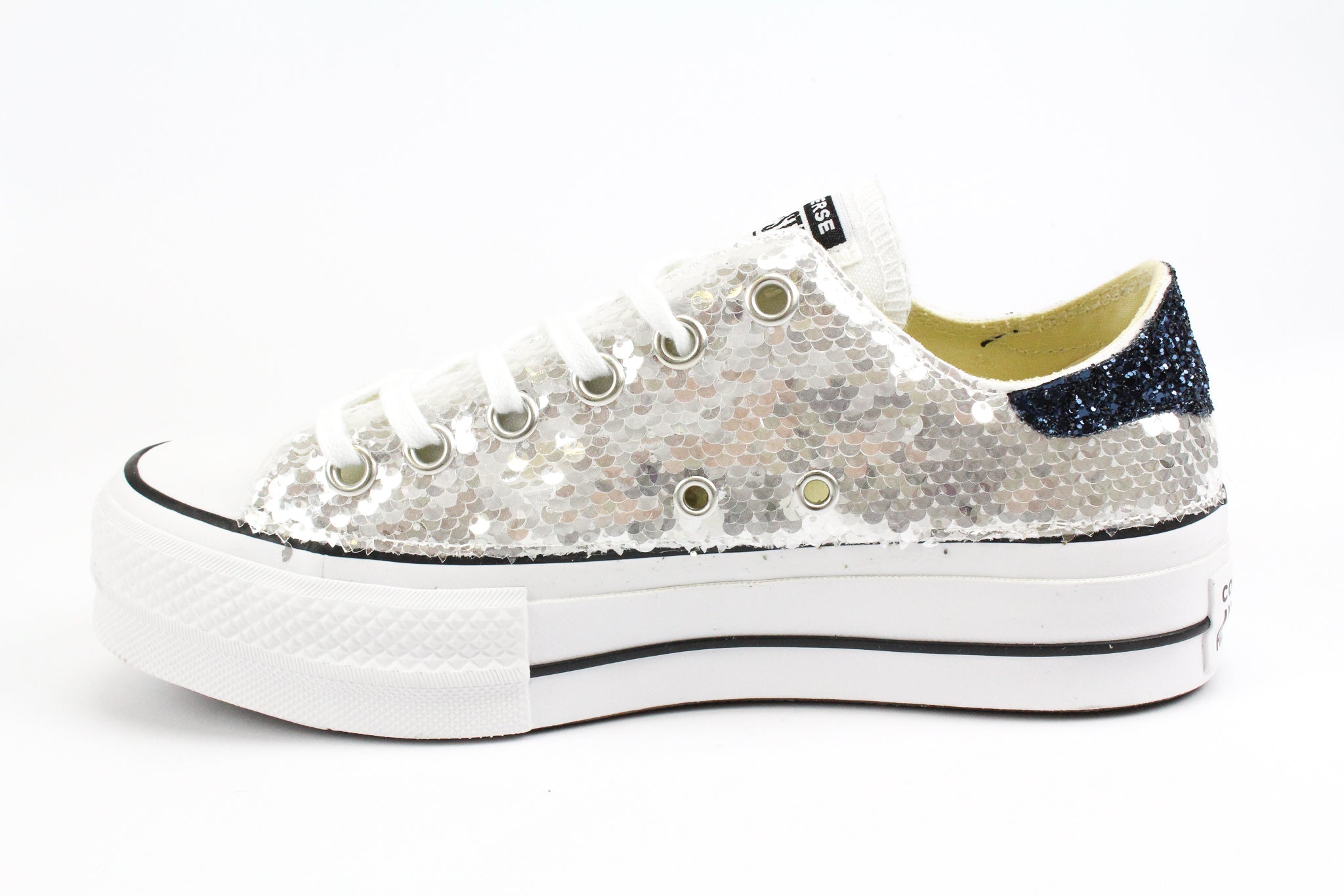 Converse All Star Platform Silver Paillettes & Black Iris Glitter
