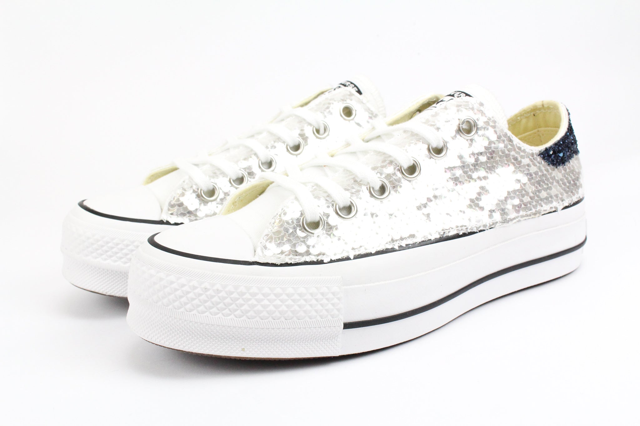Converse All Star Platform Silver Paillettes & Black Iris Glitter