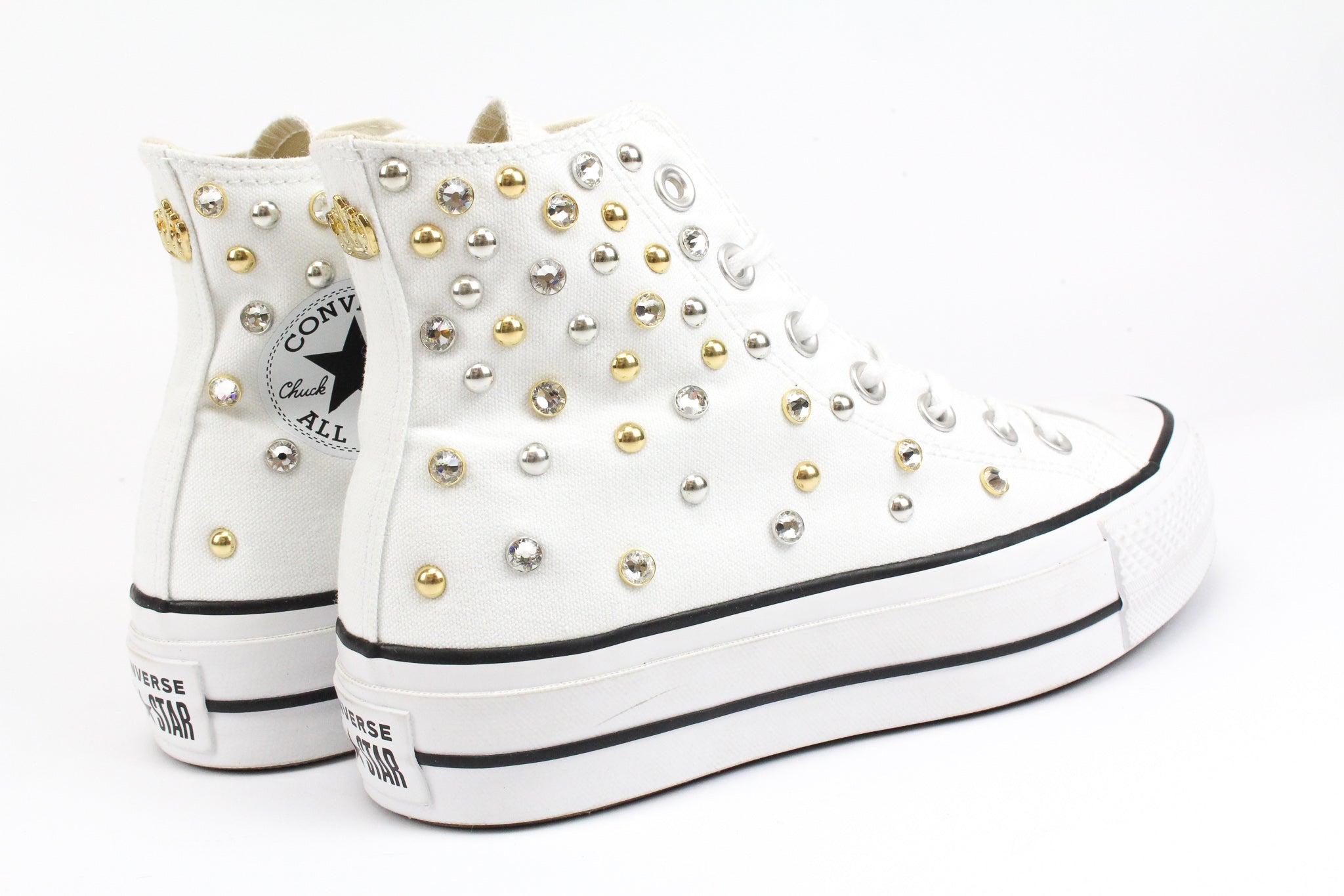 Converse All Star Platform White Strass & Borchie