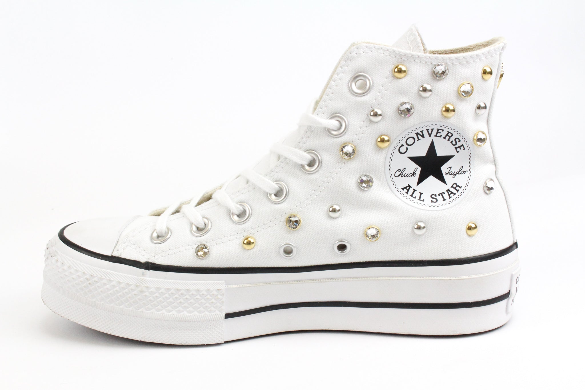 Converse All Star Platform White Strass & Borchie