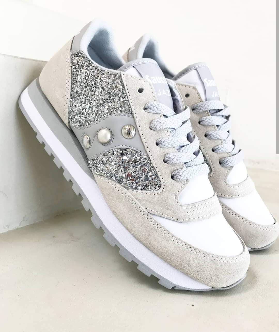 Saucony Jazz White Silver Glitter & Borchie