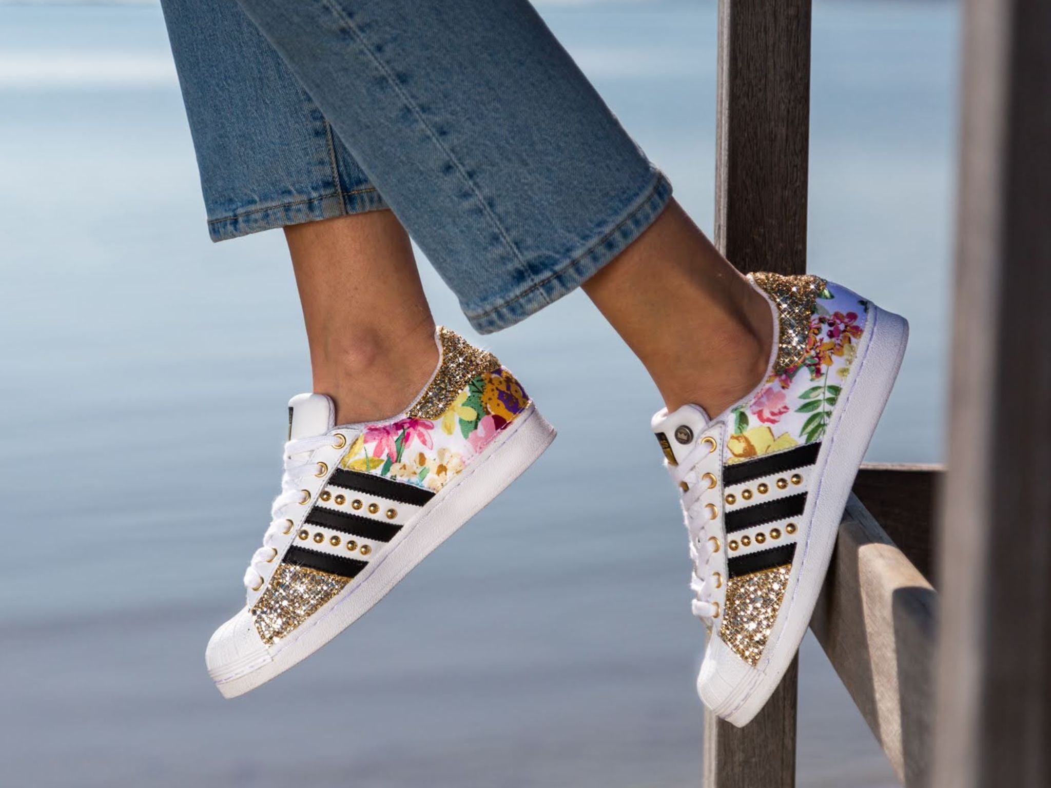 Adidas Superstar Fiori Gold Glitter Borchie