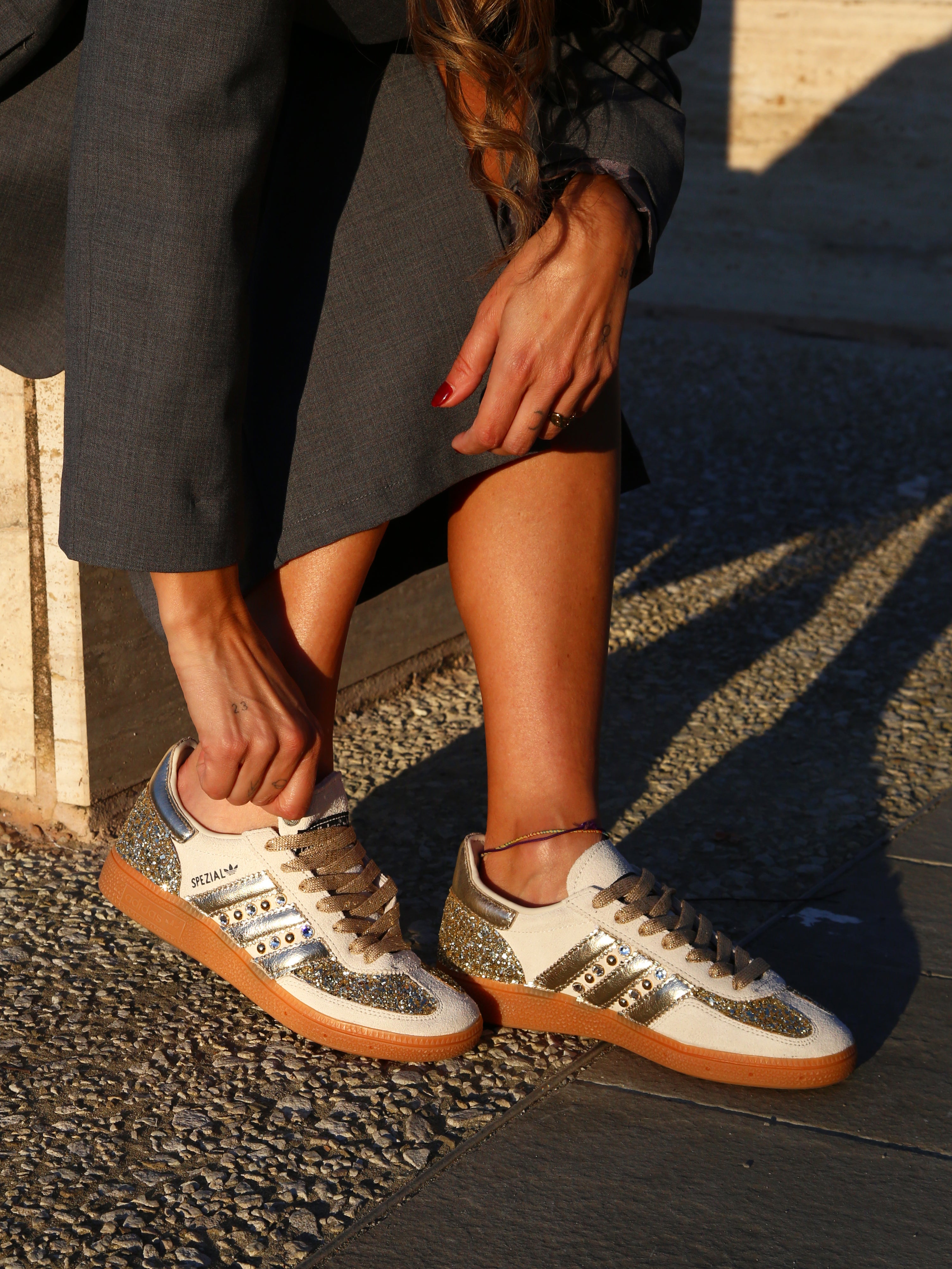 Adidas Original SPEZIAL ALUMIN/CBLACK Glitter Oro Borchie e Strass