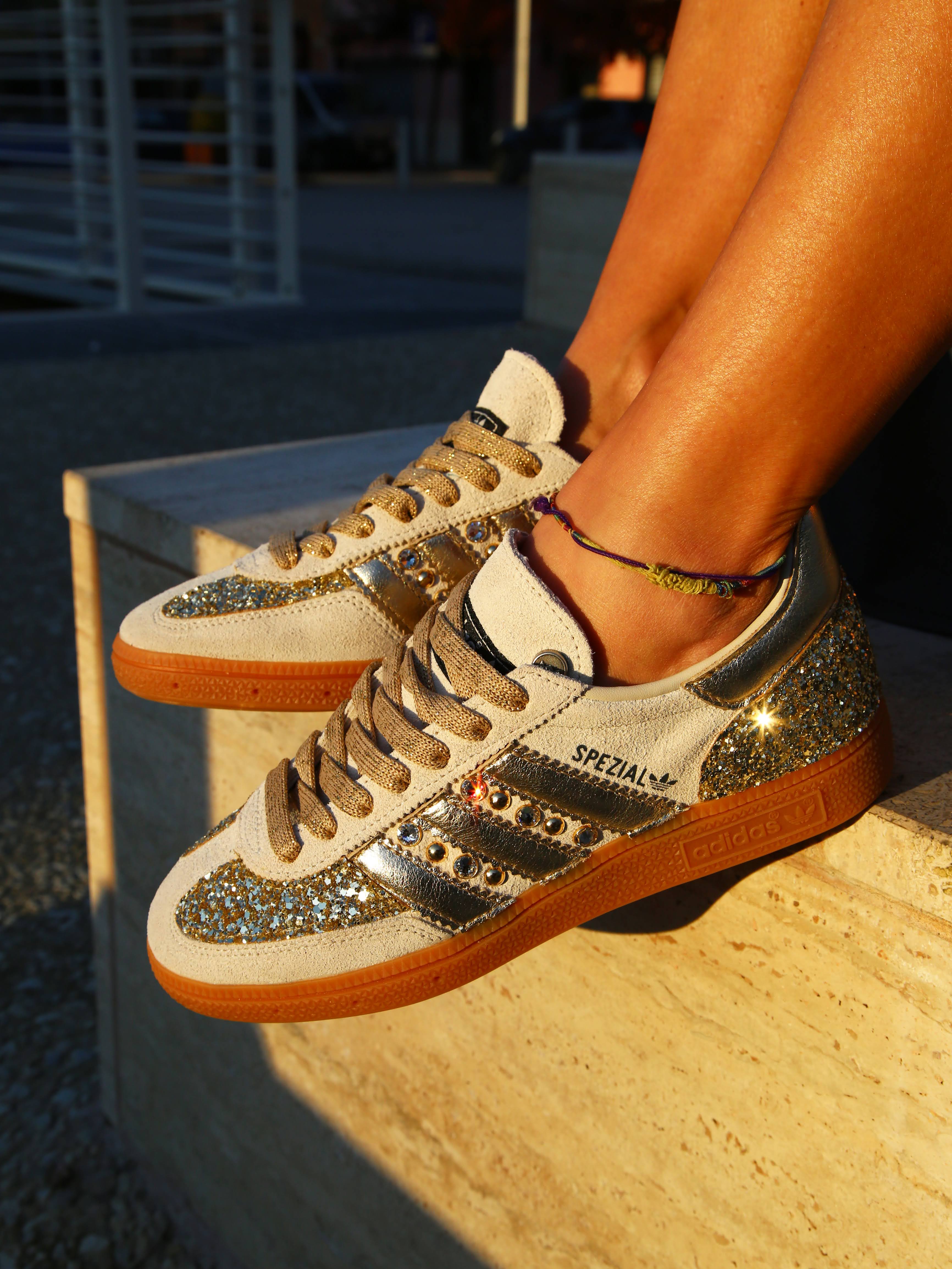 Adidas Original SPEZIAL ALUMIN/CBLACK Glitter Oro Borchie e Strass