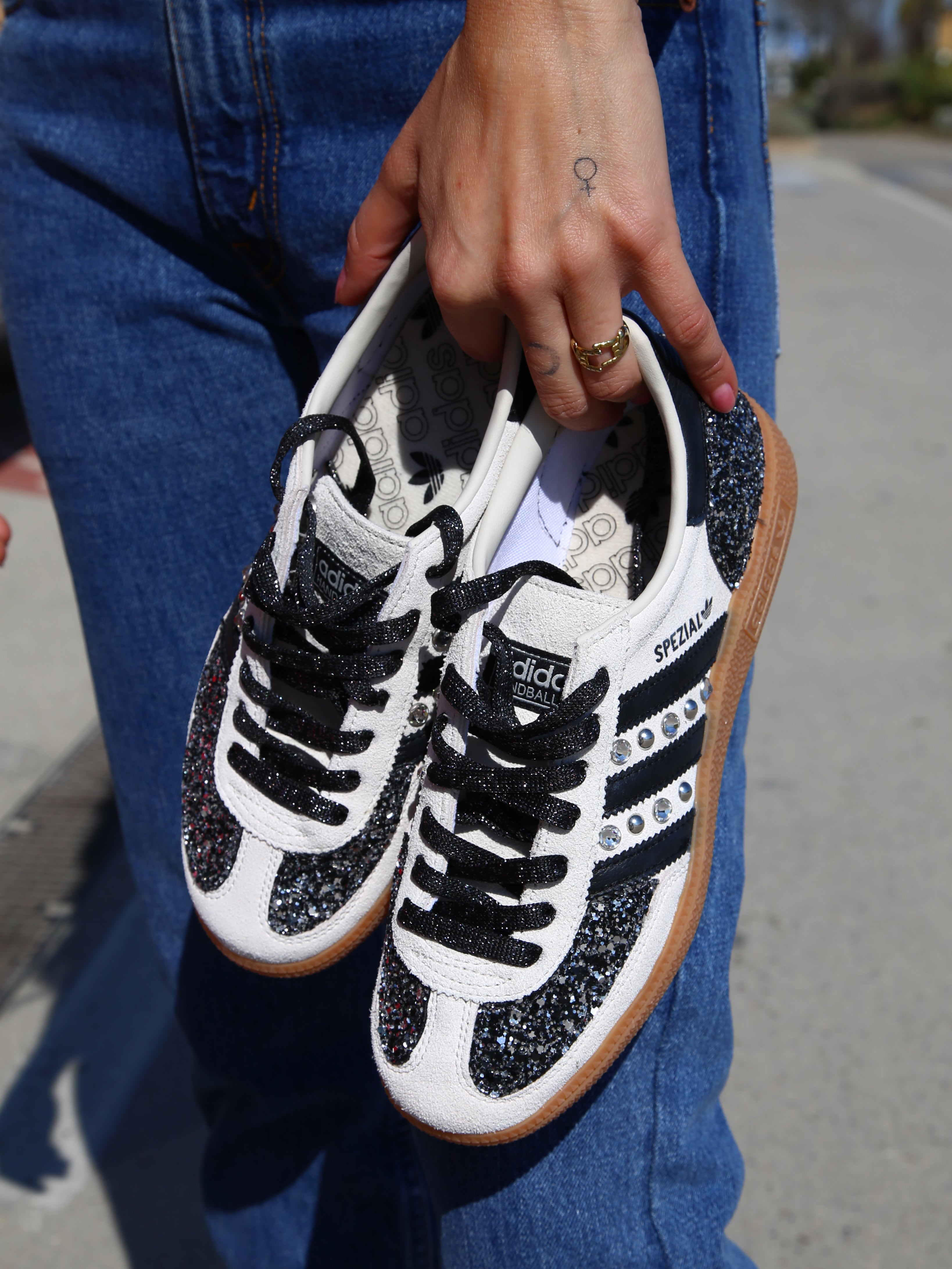 Adidas Original SPEZIAL ALUMIN/CBLACK Glitter BkSilver Borchie e Strass