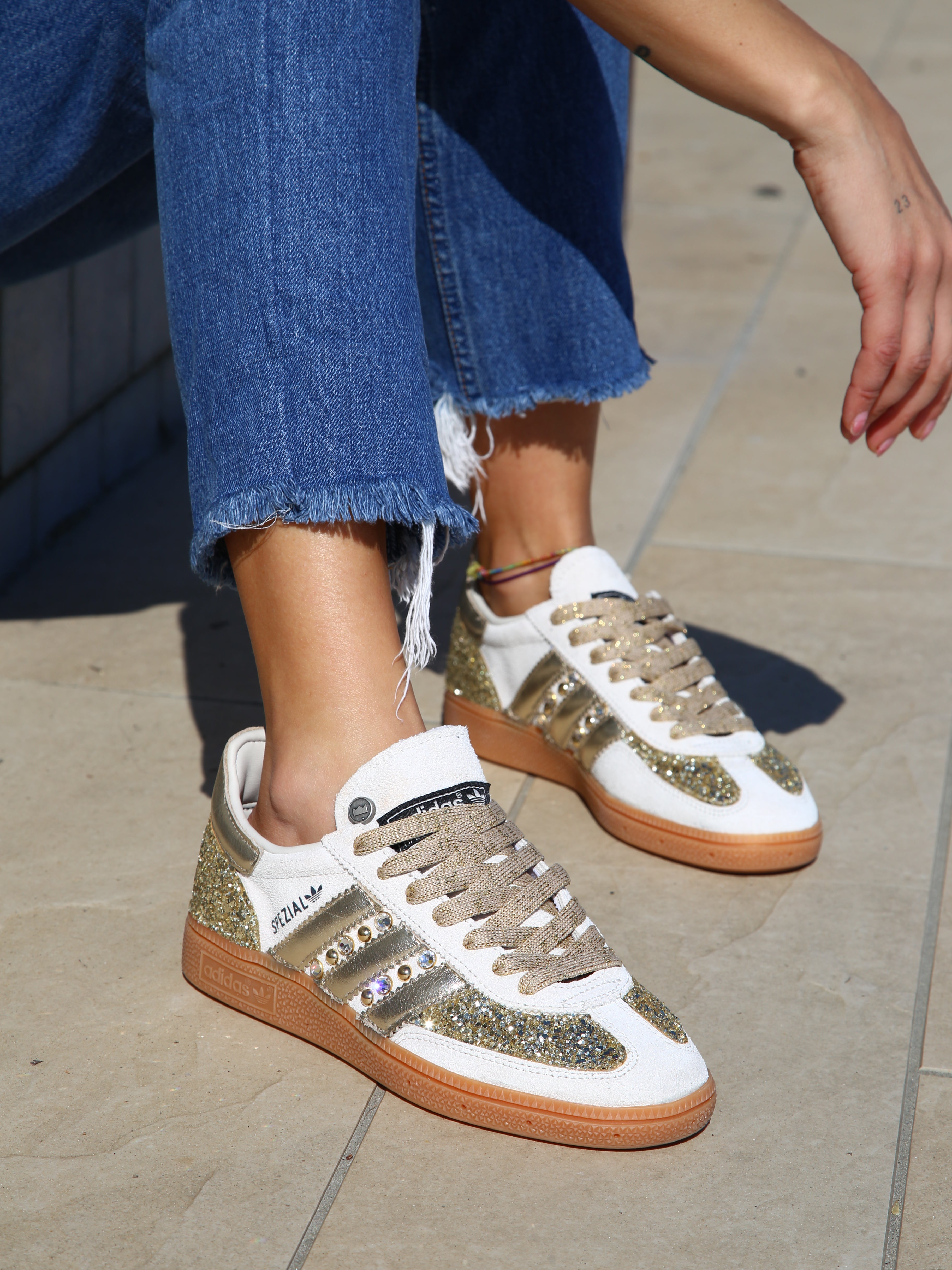 Adidas Original SPEZIAL ALUMIN/CBLACK Glitter Oro Borchie e Strass