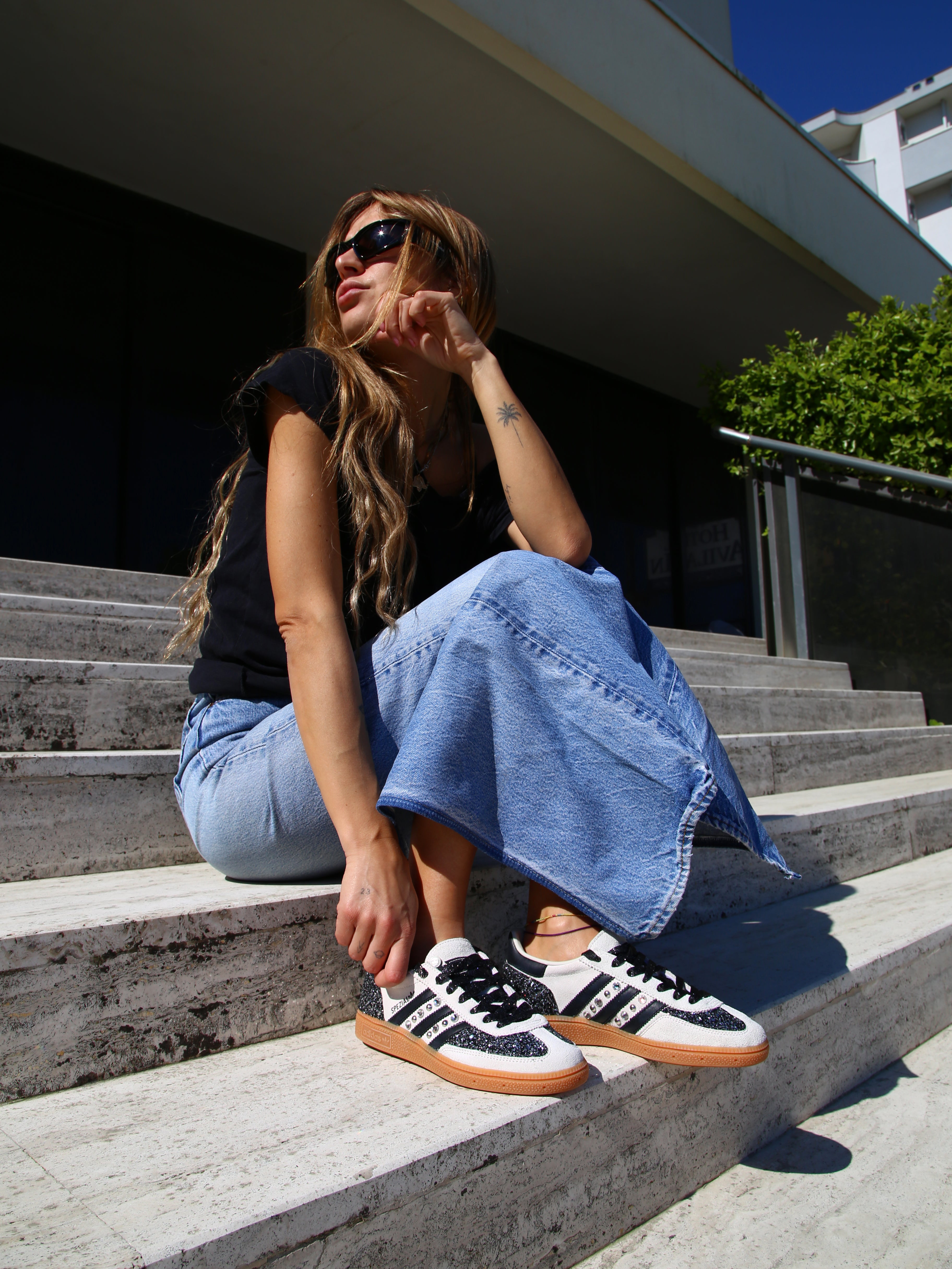 Adidas Original SPEZIAL ALUMIN/CBLACK Glitter BkSilver Borchie e Strass