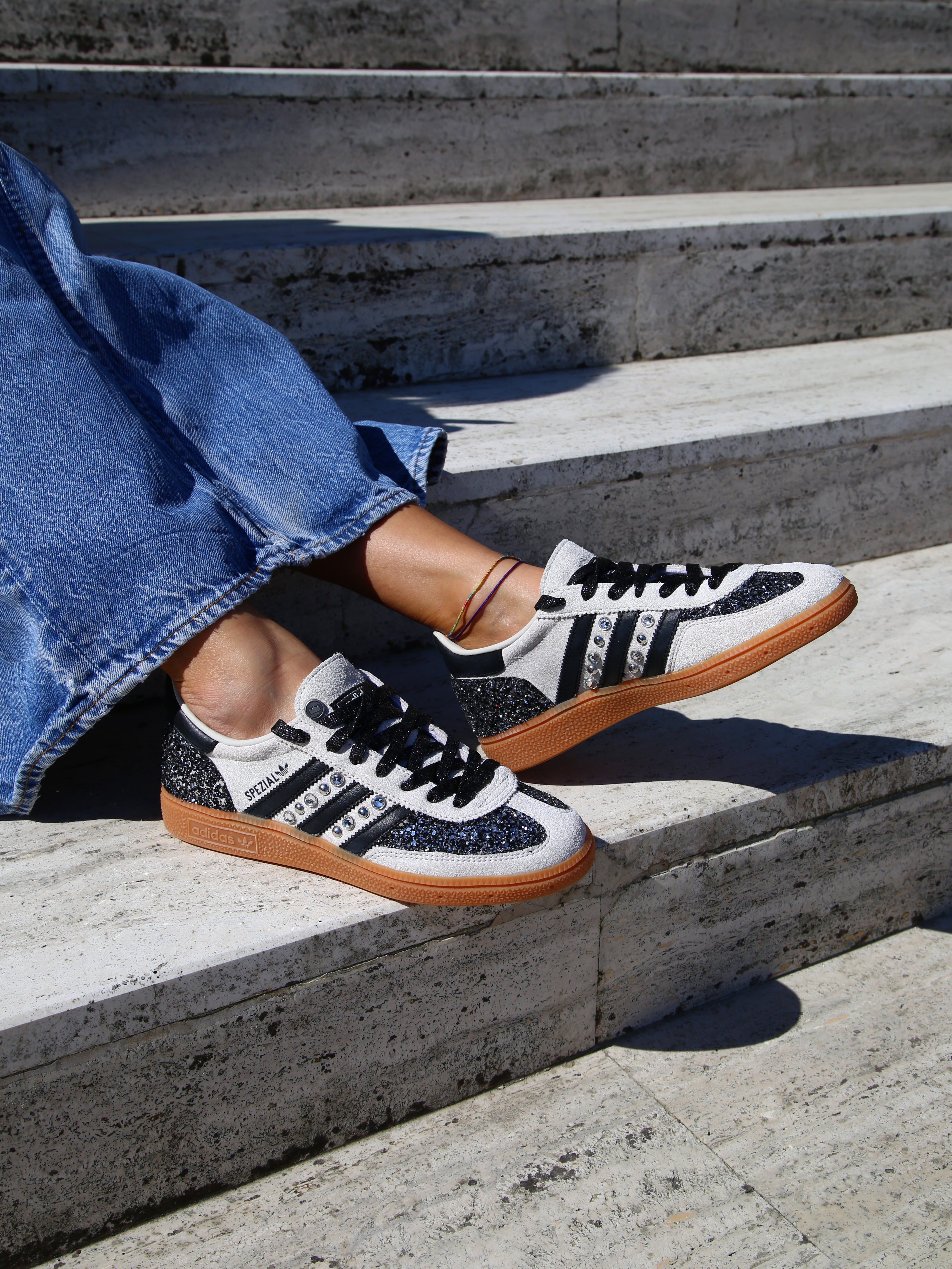Adidas Original SPEZIAL ALUMIN/CBLACK Glitter BkSilver Borchie e Strass