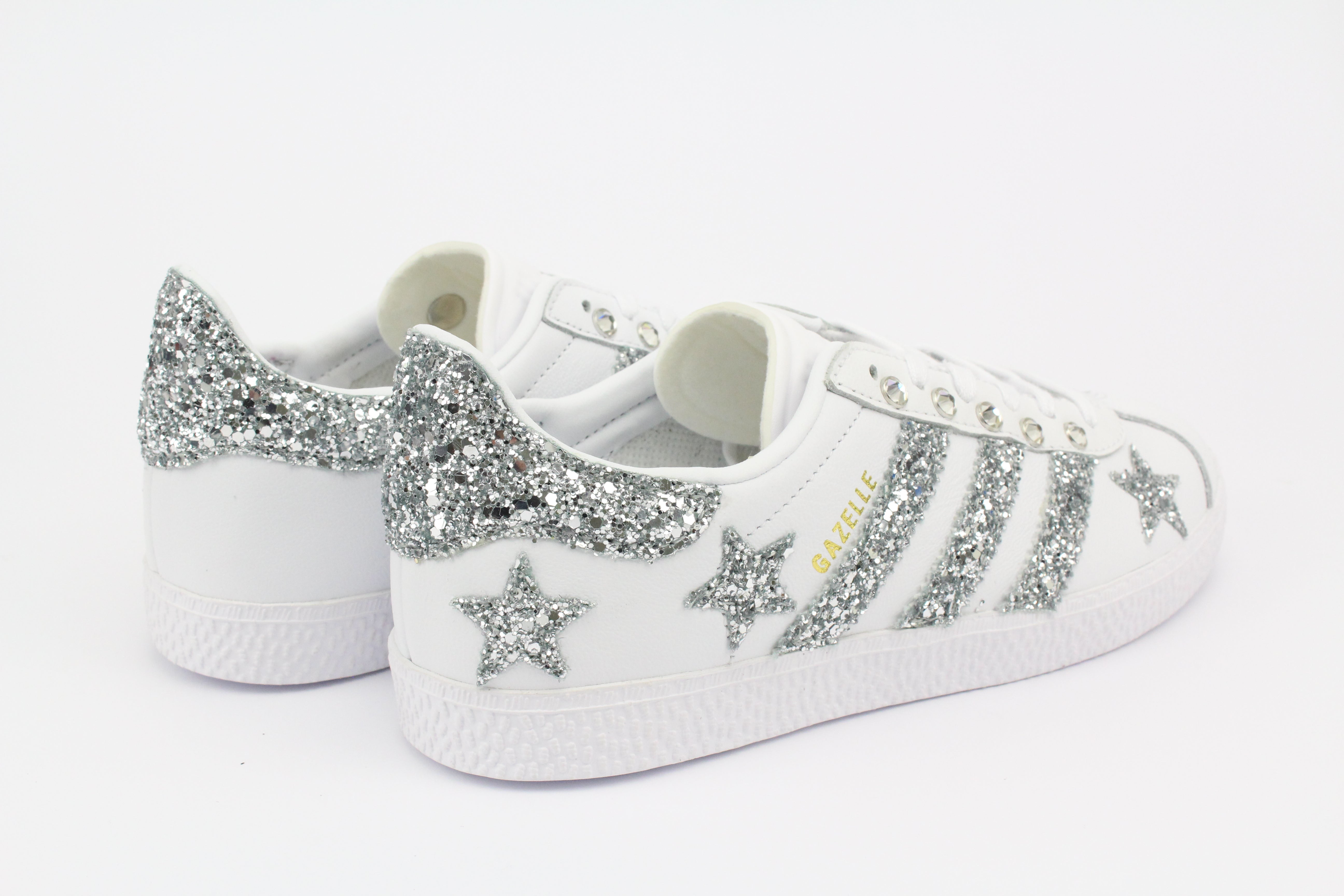 Adidas Gazelle Silver Glitter Stars &amp; Rhinestones