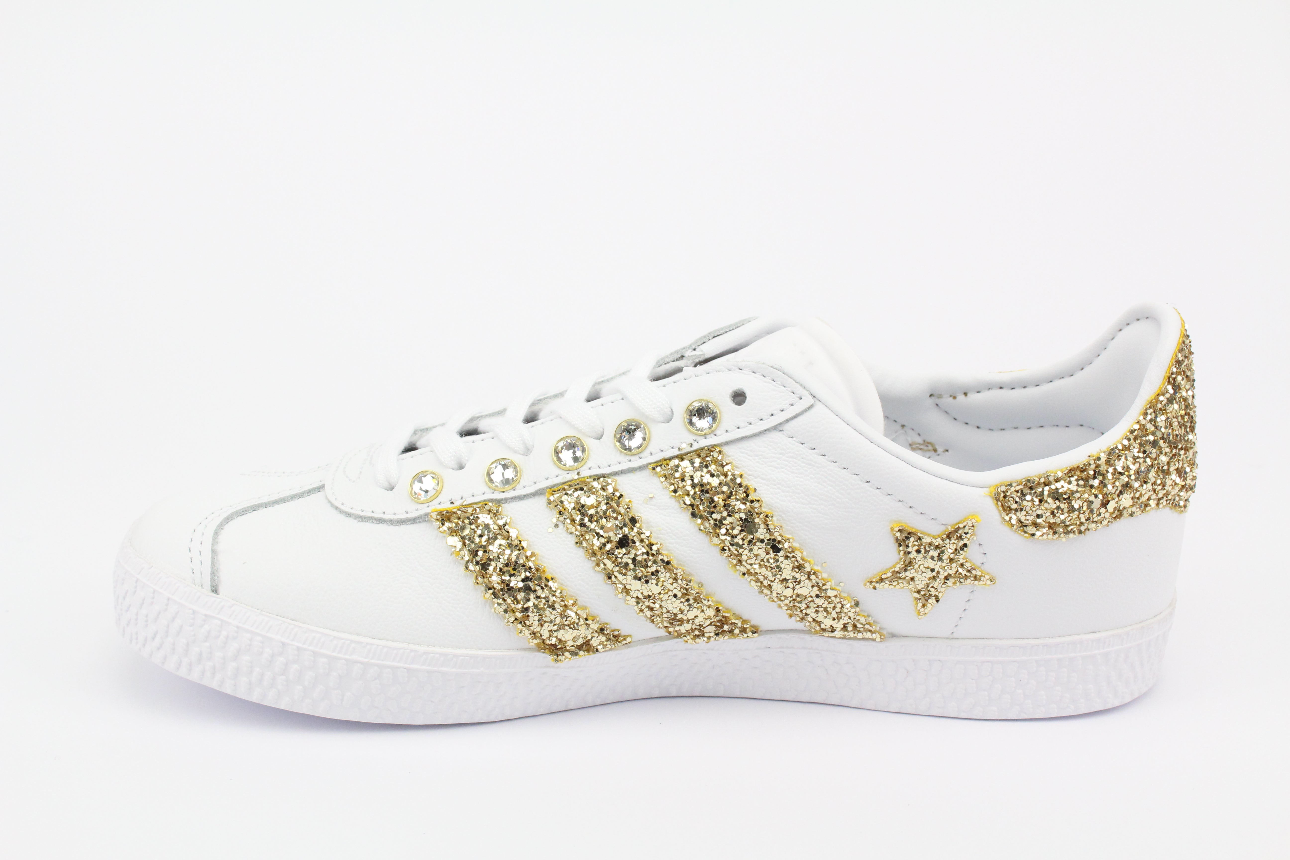 Adidas Gazelle Gold Glitter Stars &amp; Rhinestones