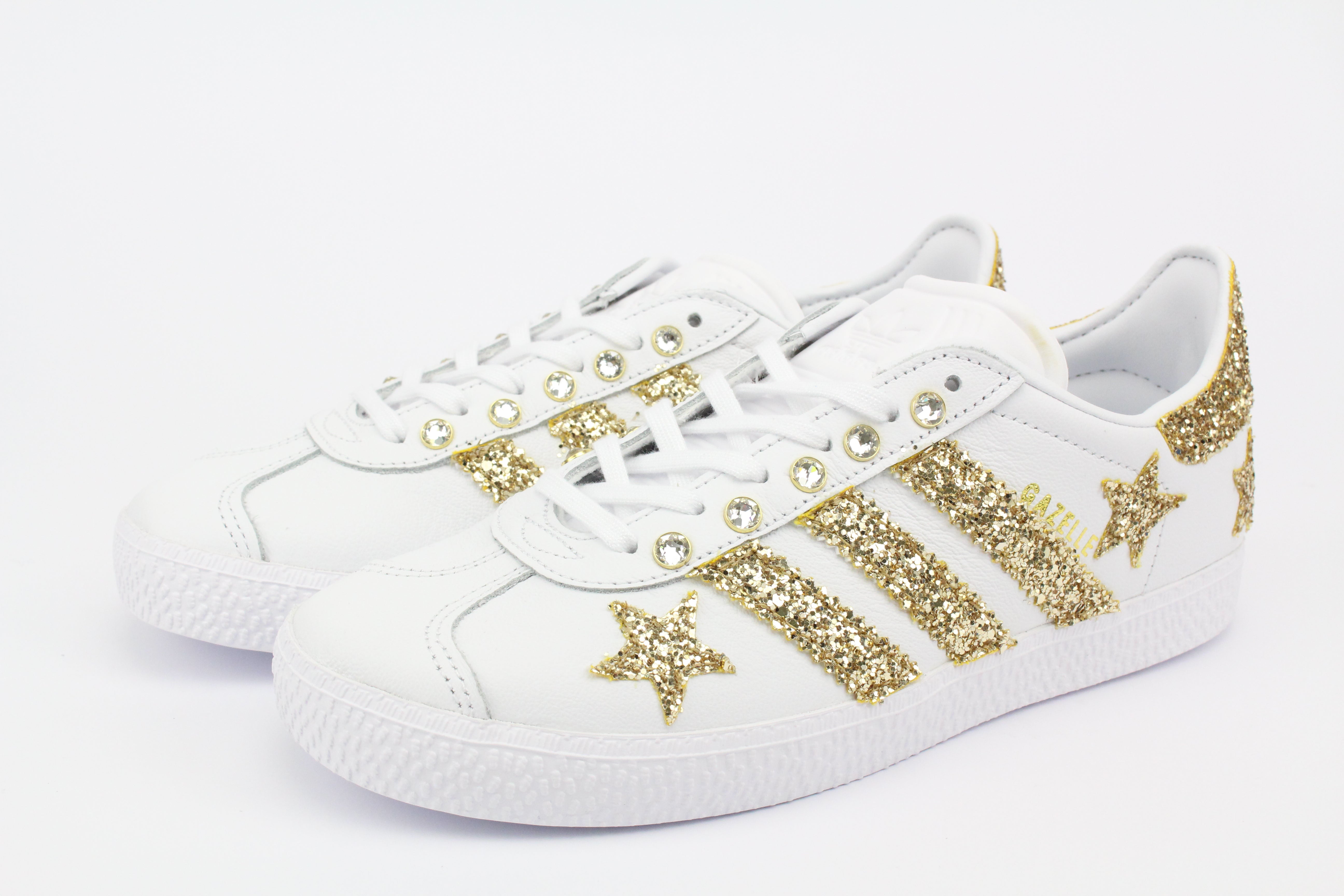 Adidas Gazelle Gold Glitter Stars &amp; Rhinestones