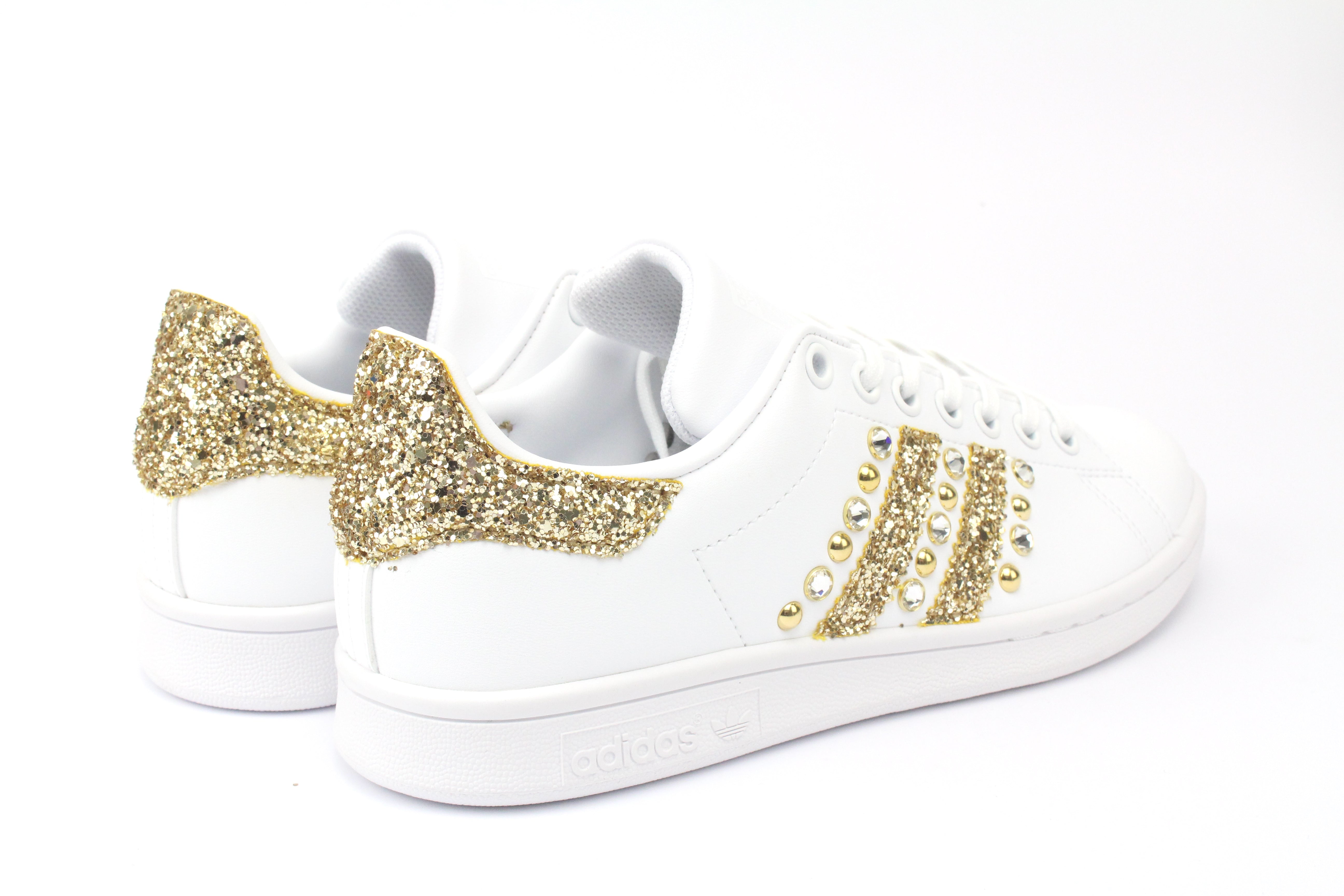 Adidas Stan Smith Gold Glitter Studs &amp; Rhinestones