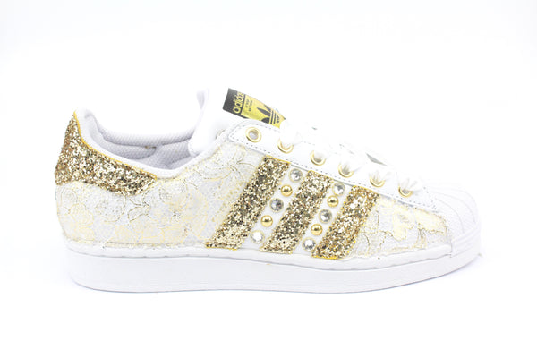 Adidas Superstar Lace Gold Glitter &amp; Rhinestones