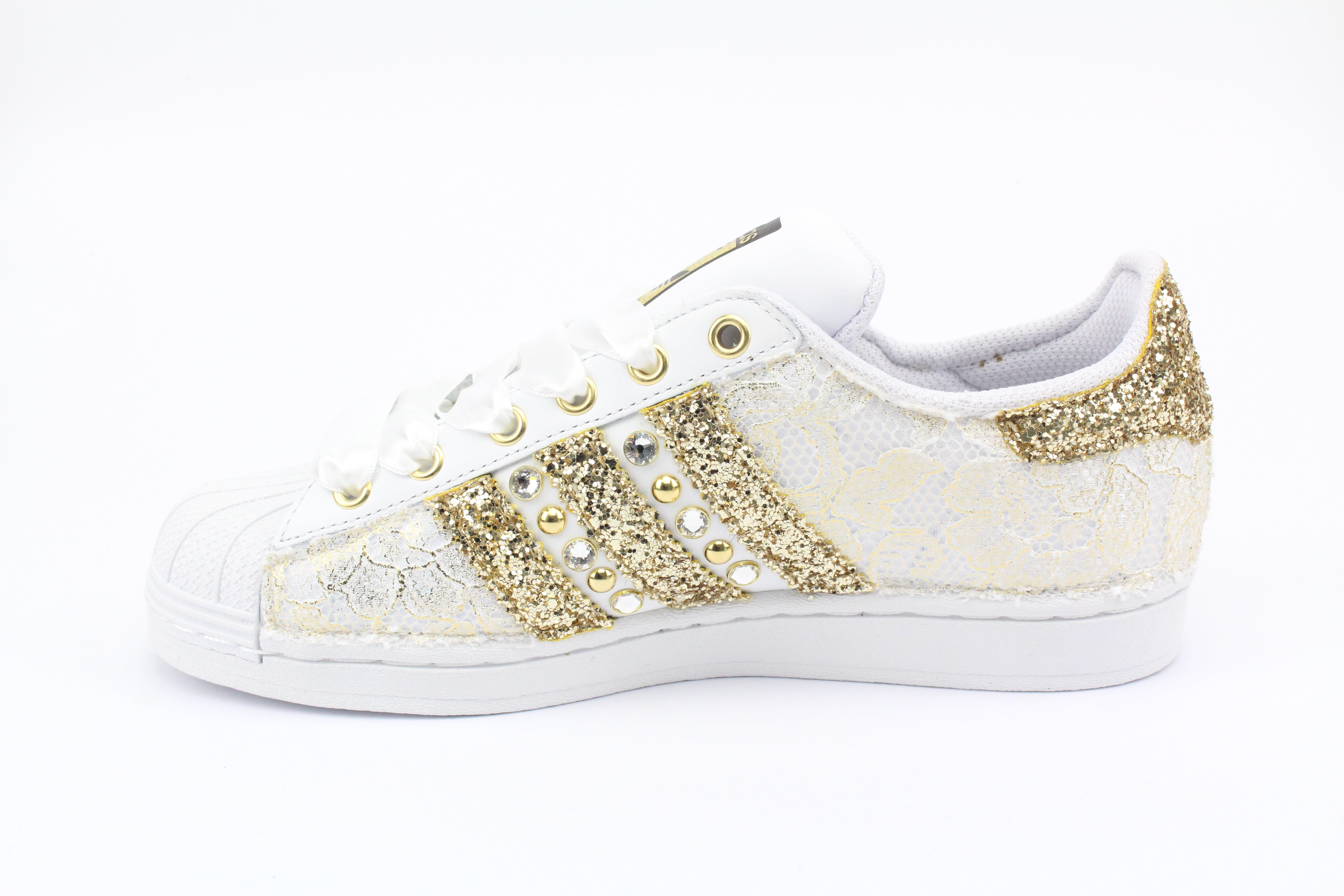 Adidas Superstar Lace Gold Glitter &amp; Rhinestones