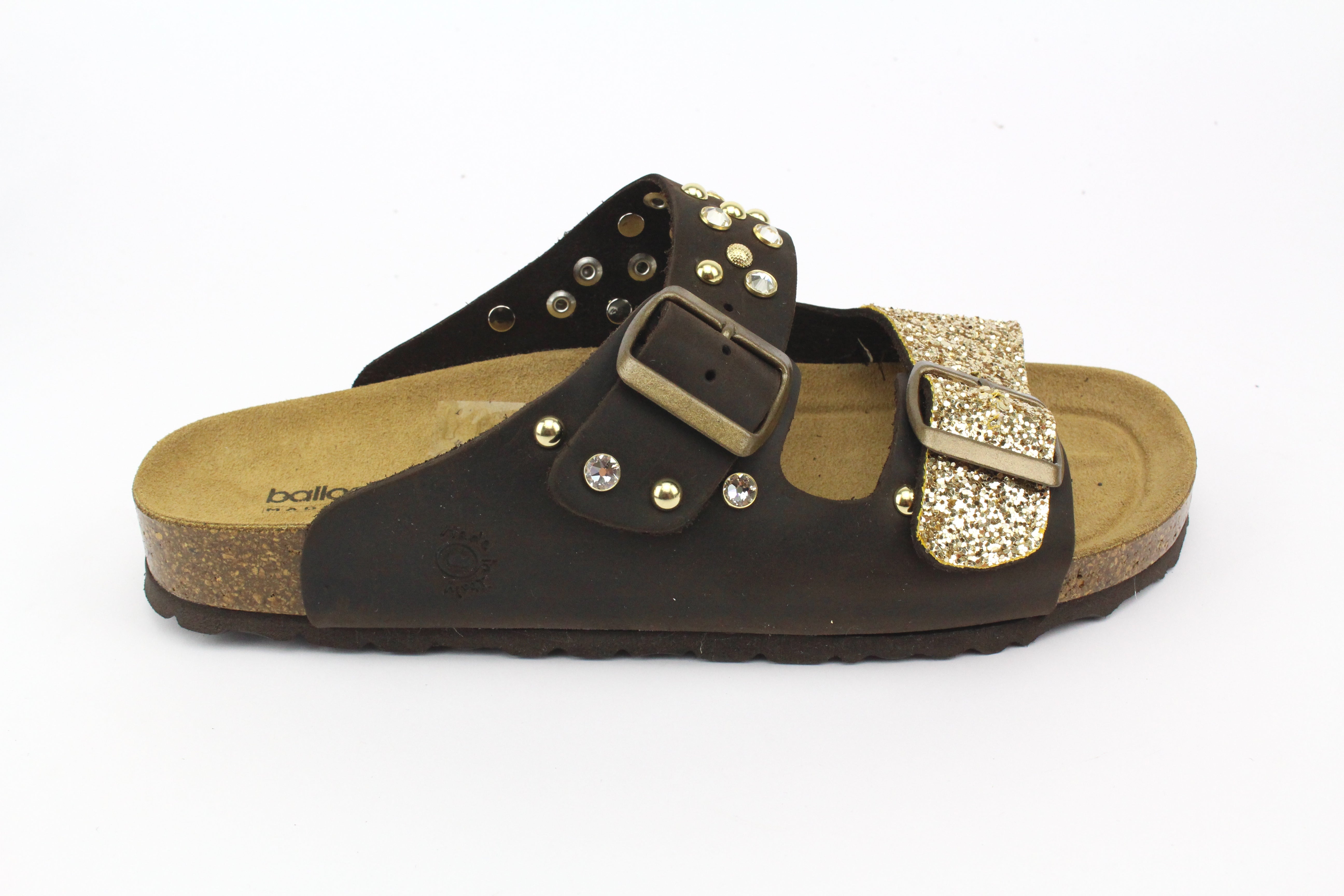 Brown Gold Strass Studs &amp; Glitter Sandals
