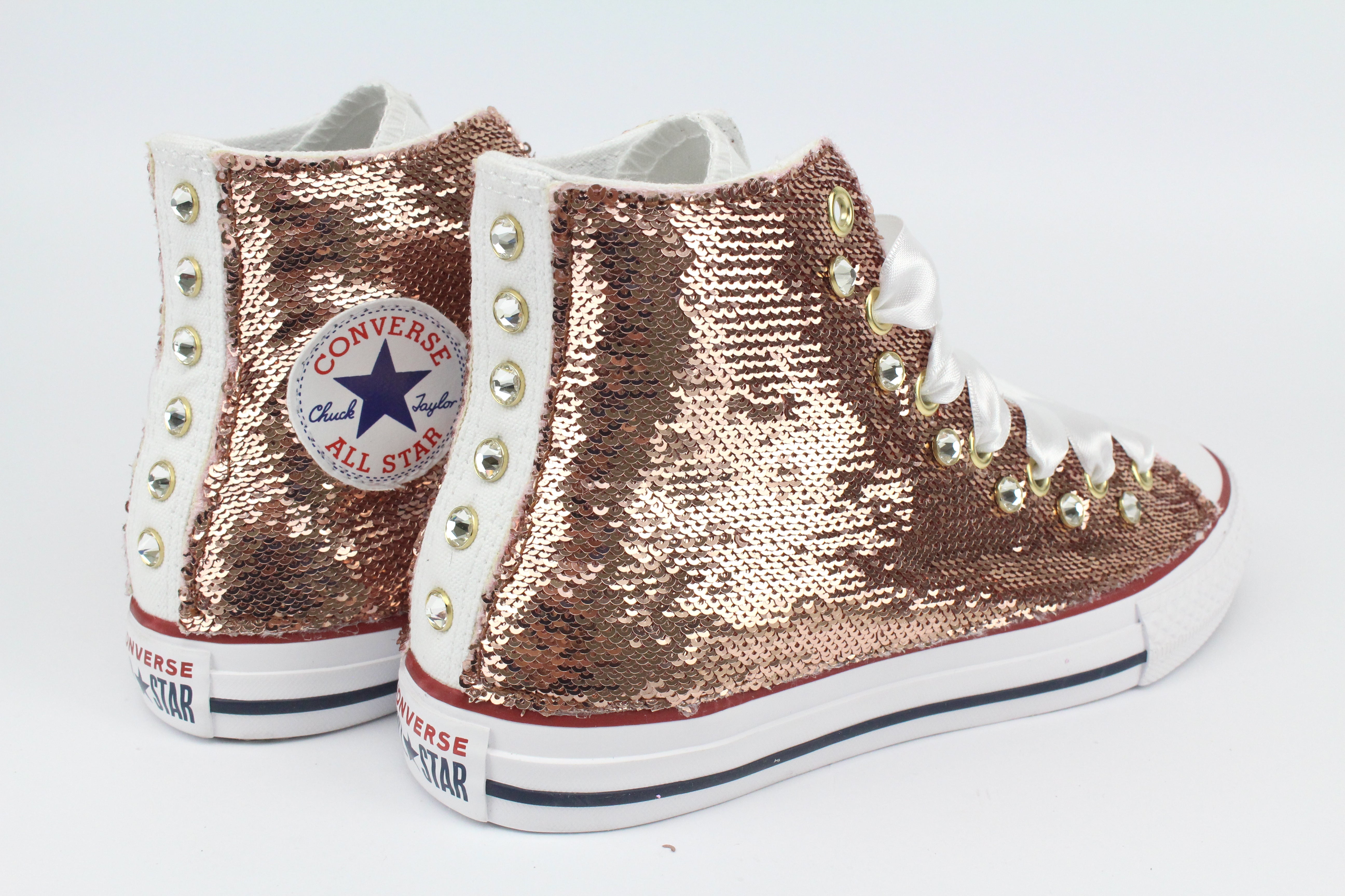 Converse All Star White Gold Sequins Studs &amp; Rhinestones