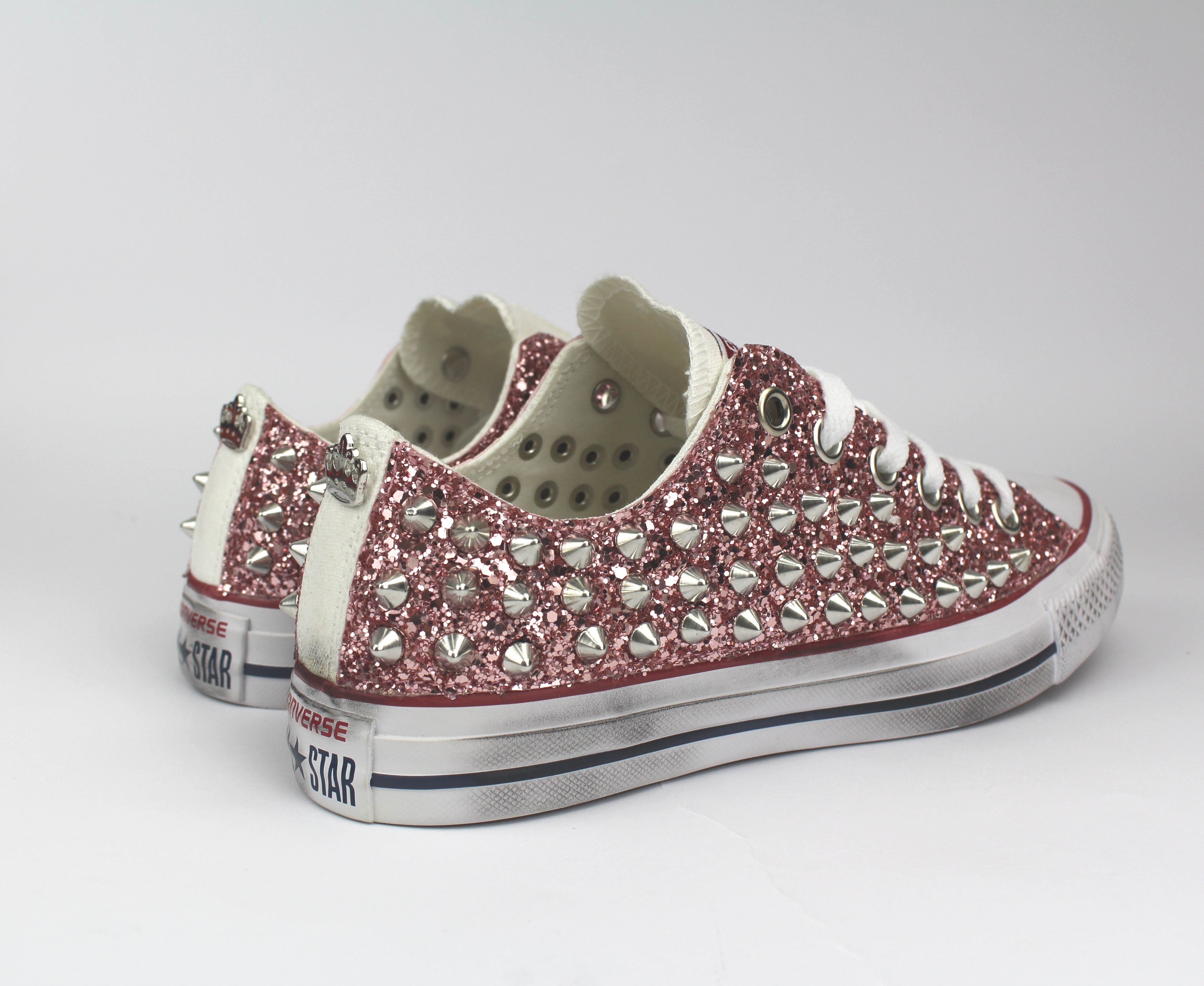 Converse All Star White Low Glitter Pink &amp; Studs