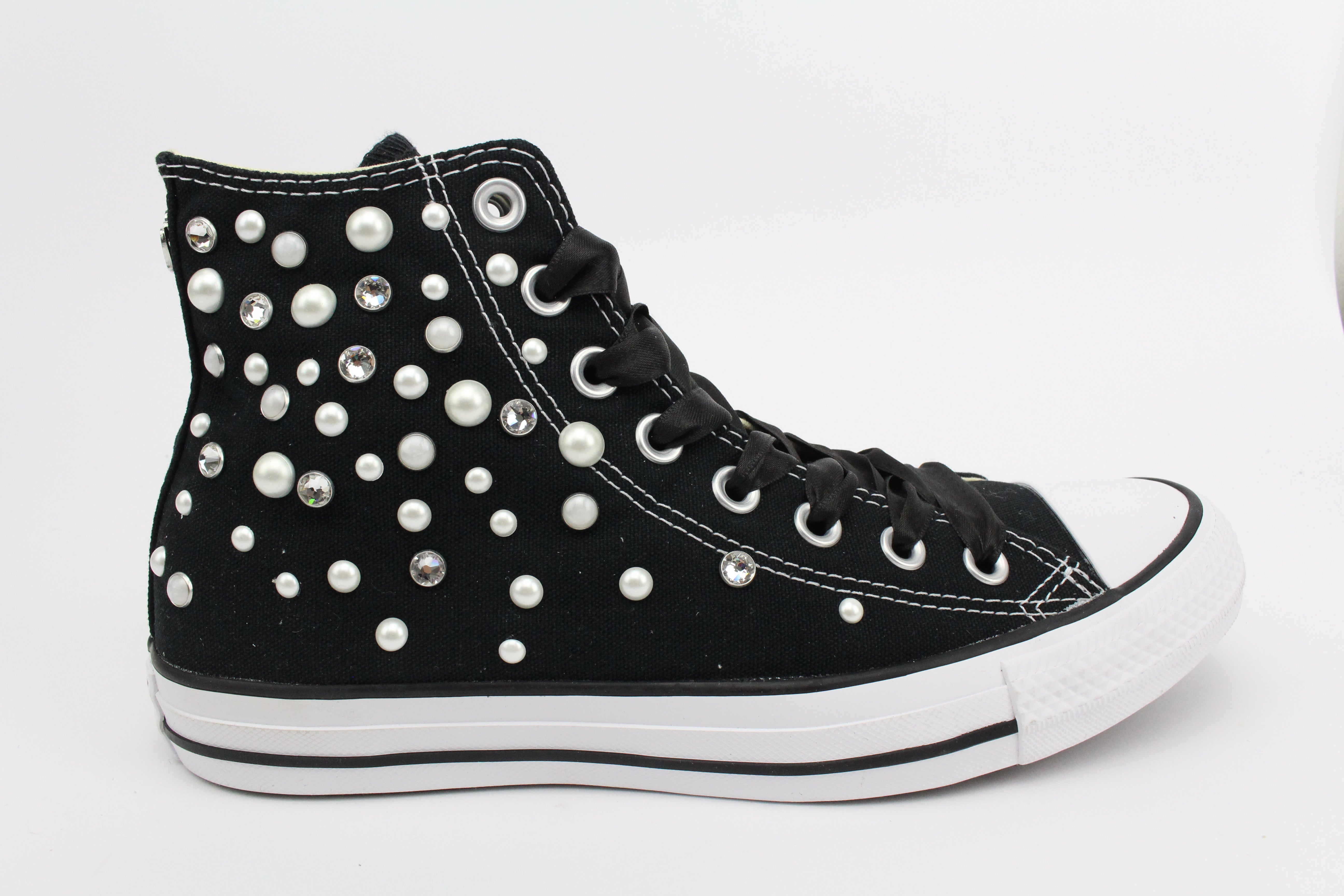 Converse All Star Black Perle Strass & Lacci Raso