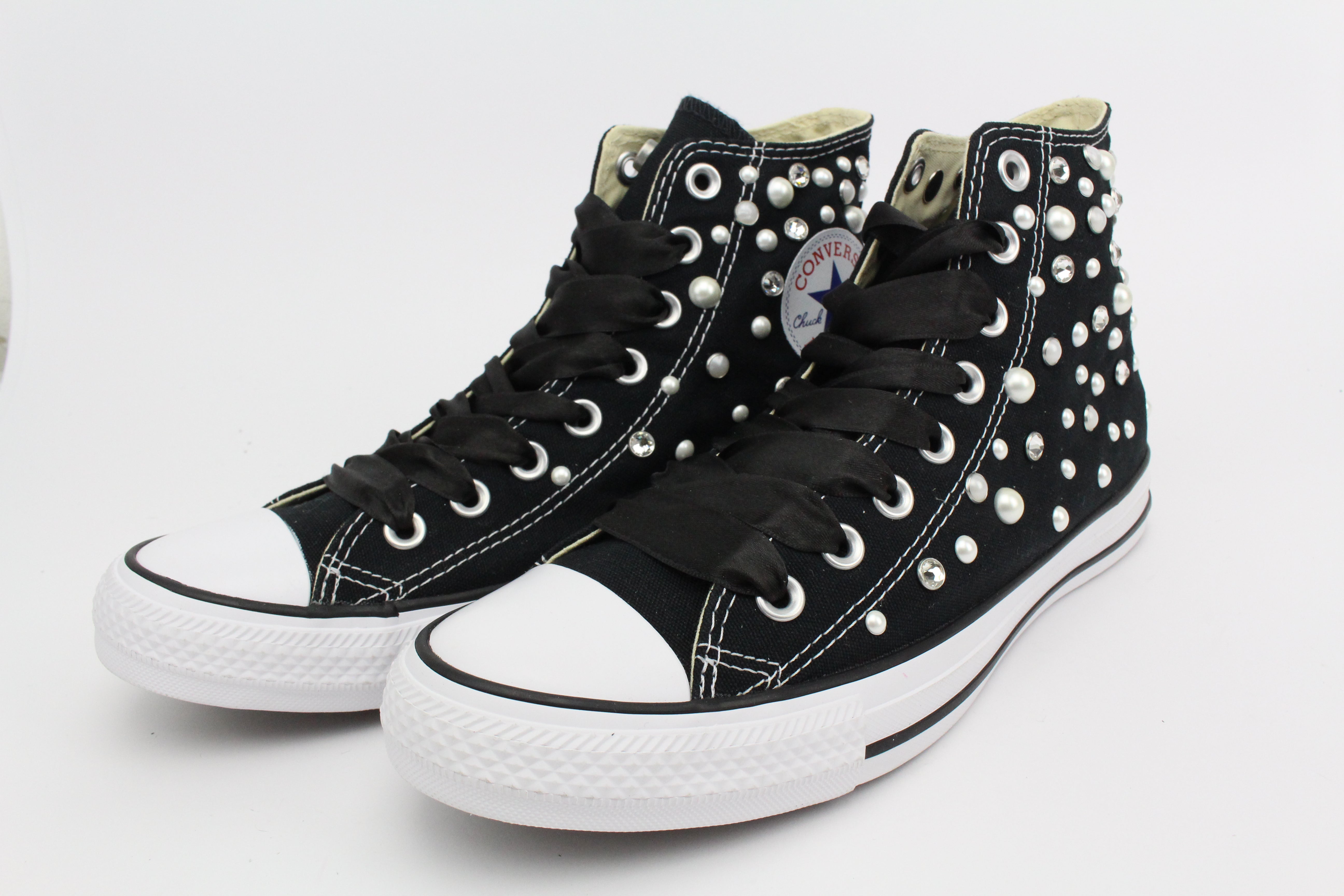 Converse All Star Black Perle Strass & Lacci Raso