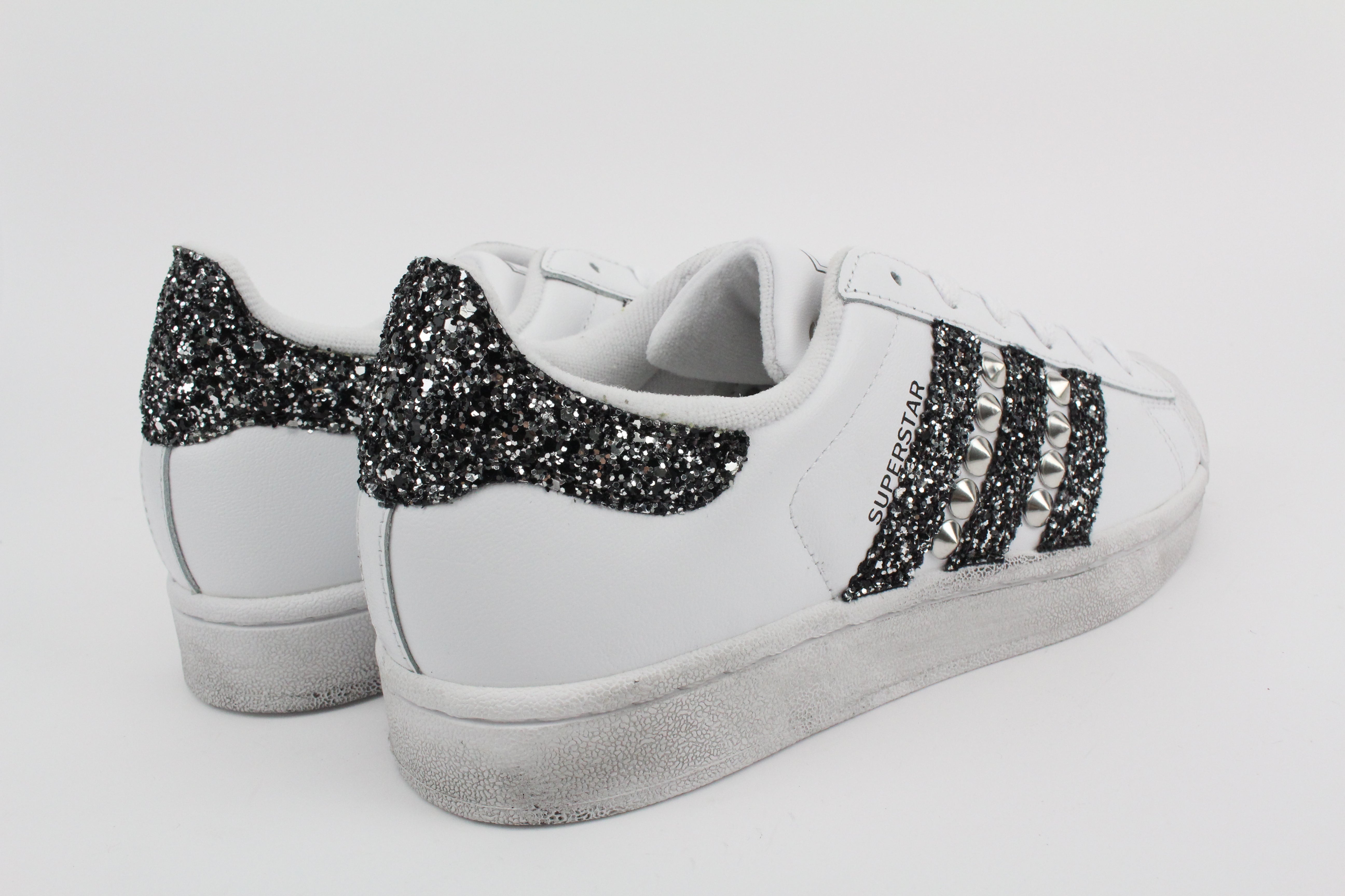 Adidas Superstar Black Silver Glitter & Borchie