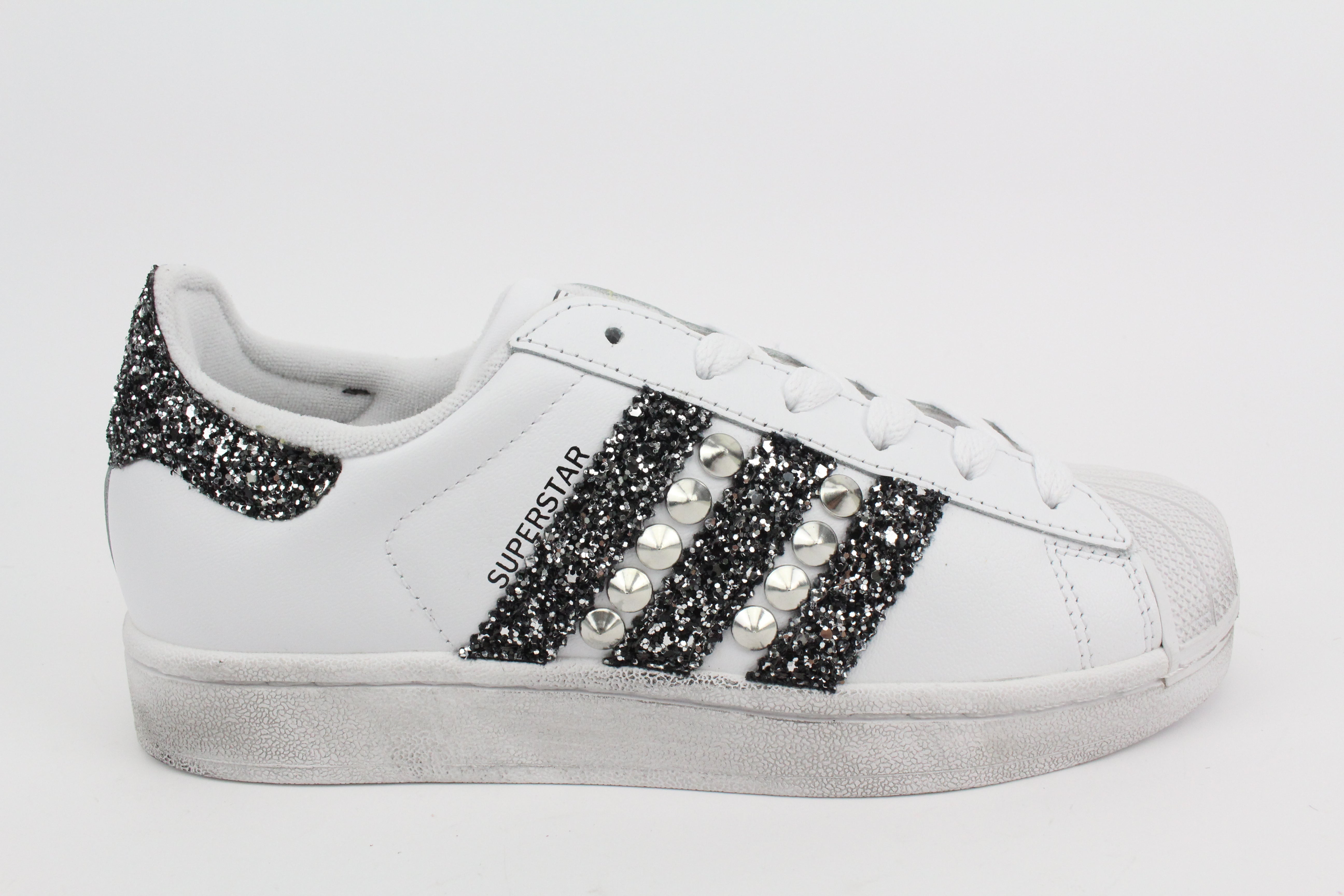 Adidas Superstar Black Silver Glitter & Borchie