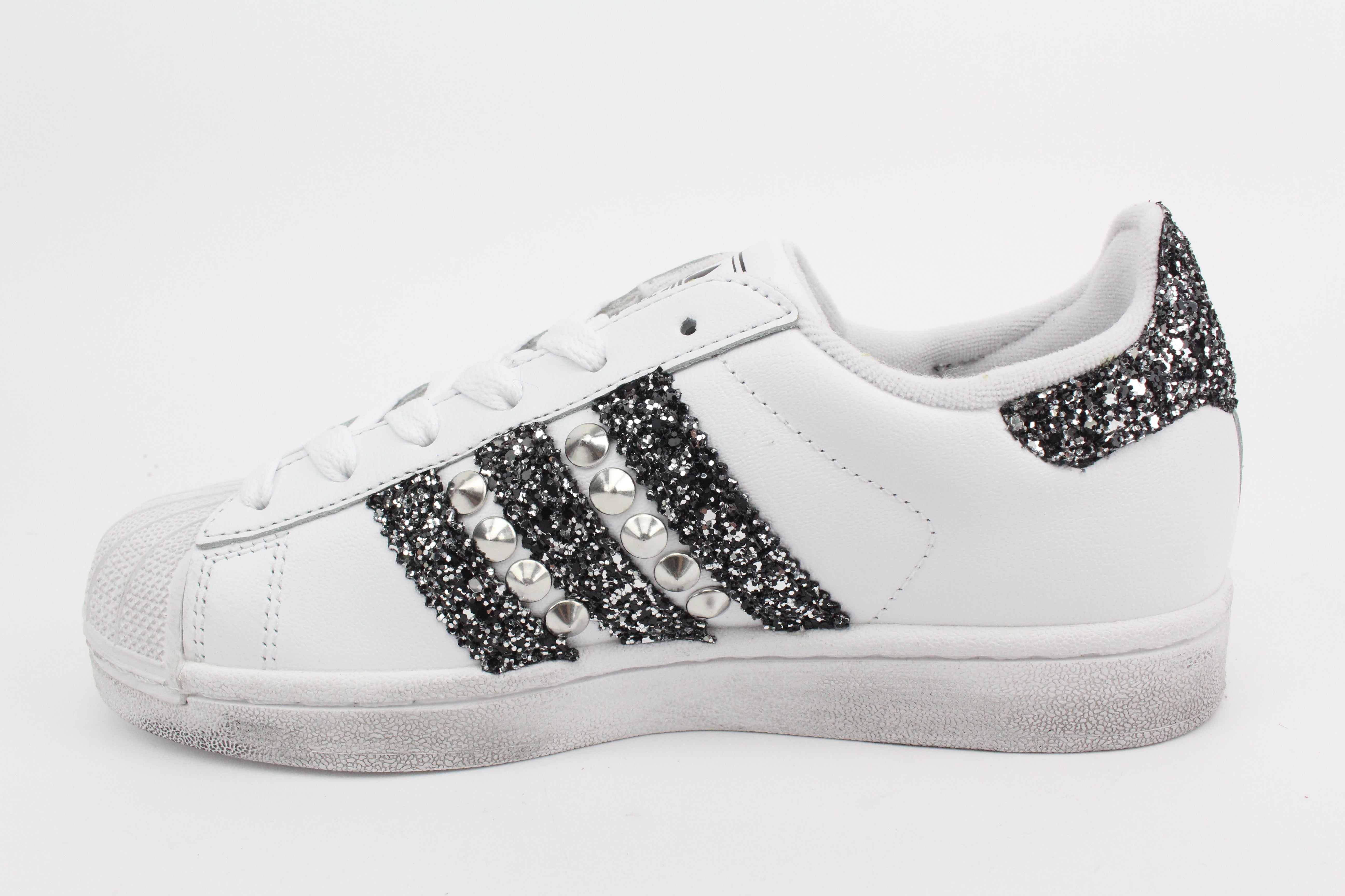 Adidas Superstar Black Silver Glitter & Borchie