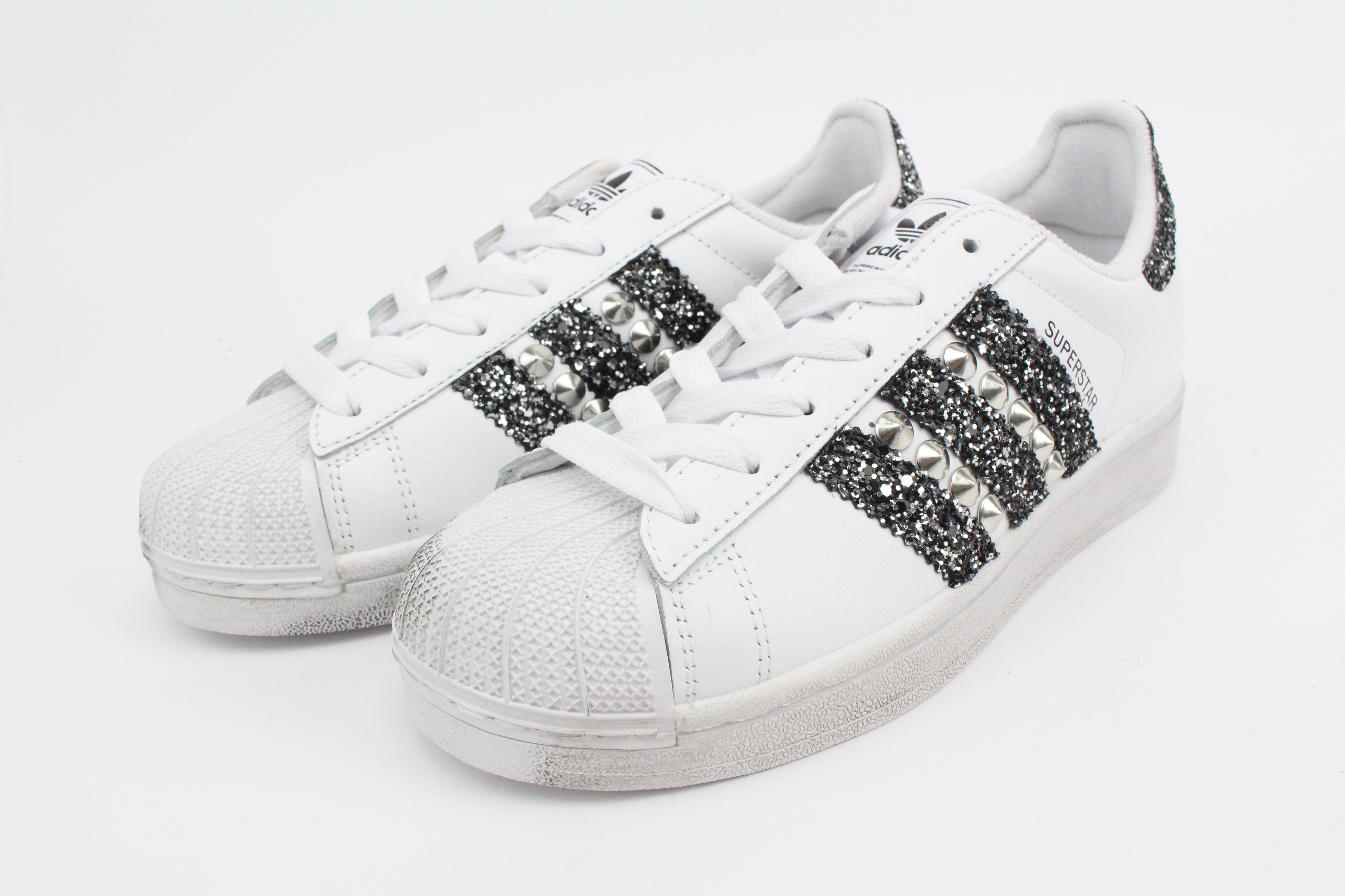 Adidas Superstar Black Silver Glitter & Borchie