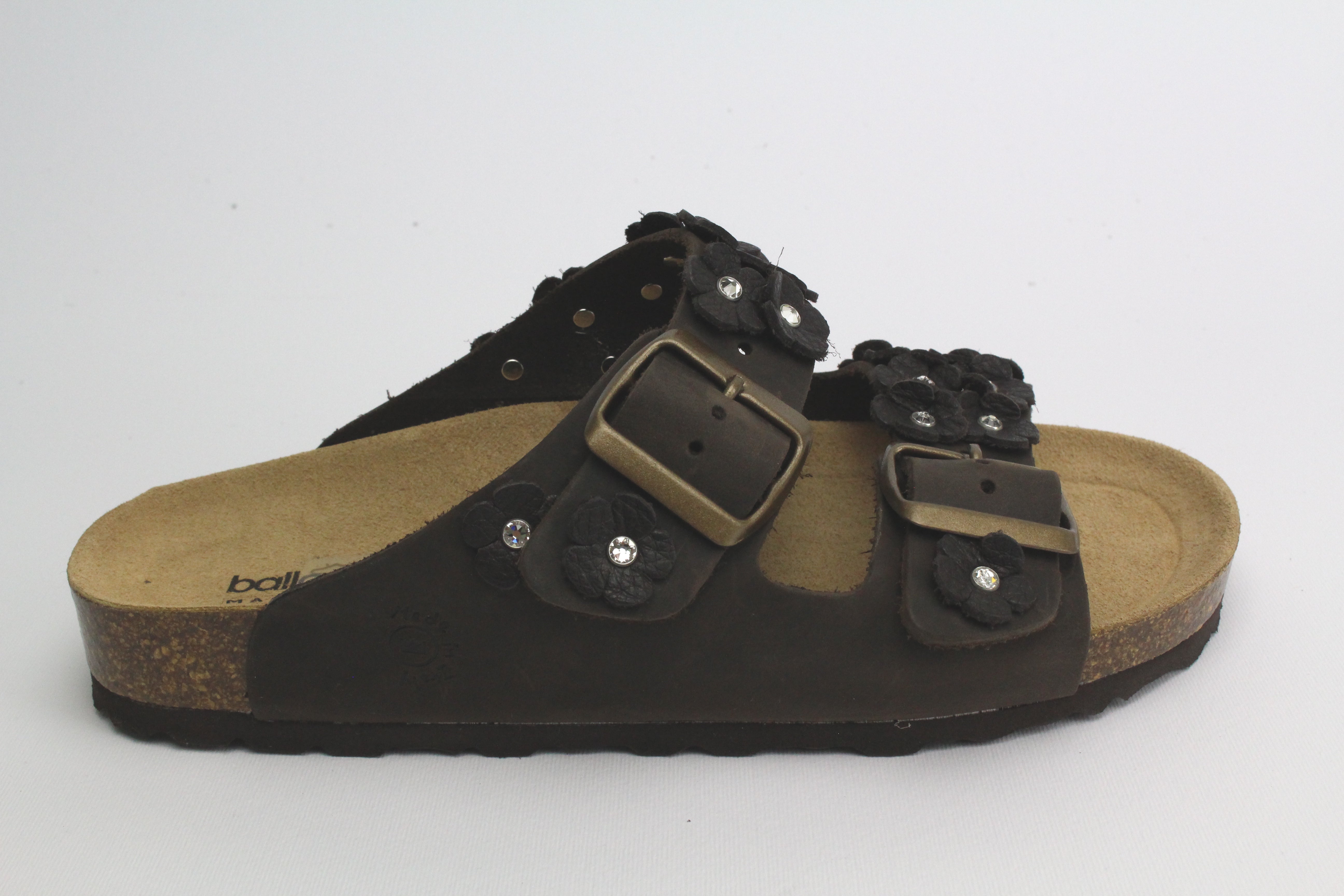 Sandali Fiori in pelle brown & Strass