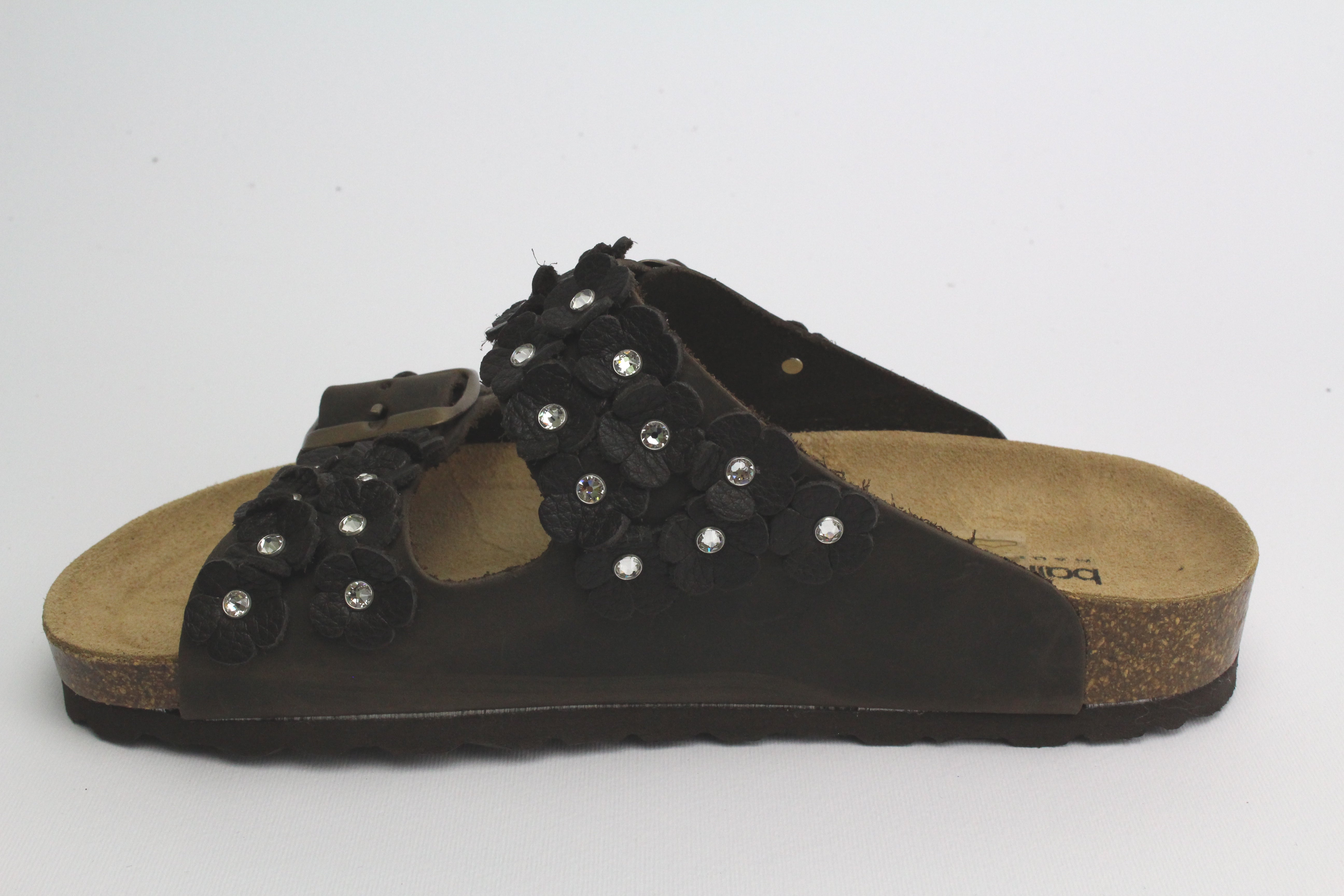 Sandali Fiori in pelle brown & Strass