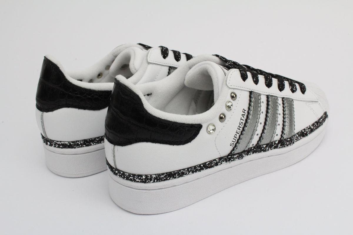 Adidas Superstar pelle cocco e glitter black silver