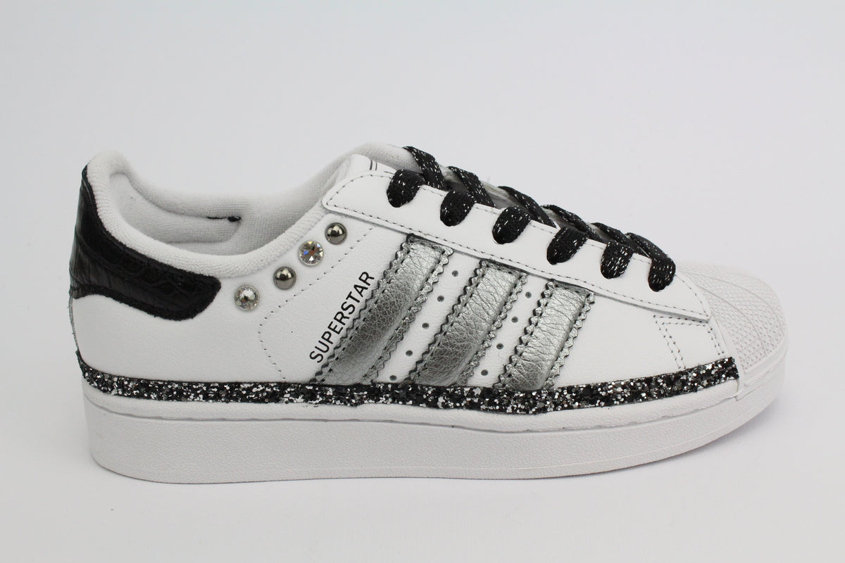 Adidas Superstar pelle cocco e glitter black silver