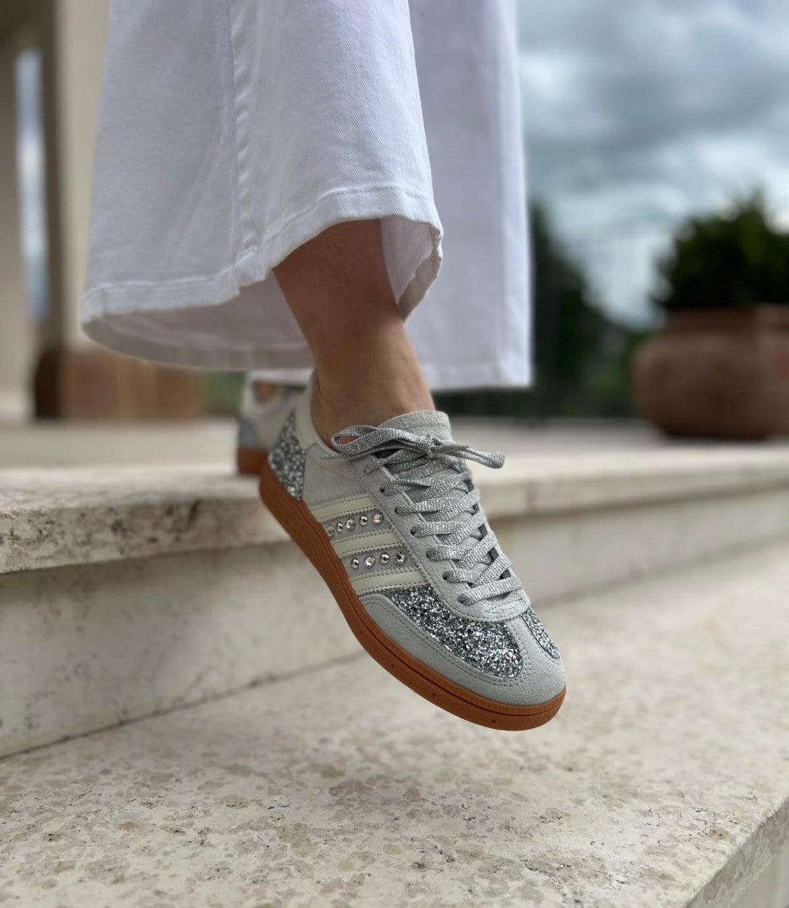 Adidas Original SPEZIAL WONSIL Glitter Argento Borchie e Strass