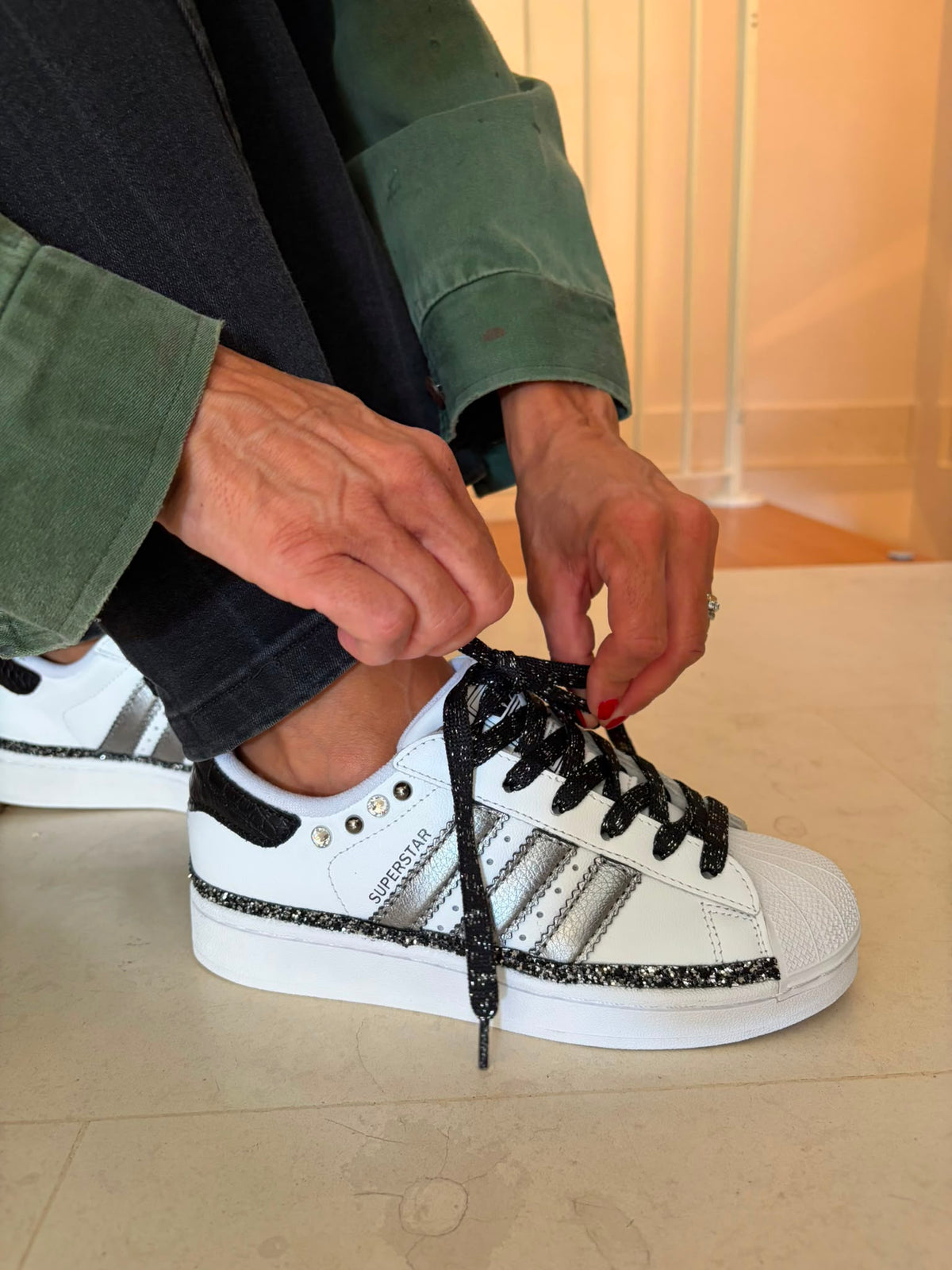 Adidas Superstar pelle cocco e glitter black silver