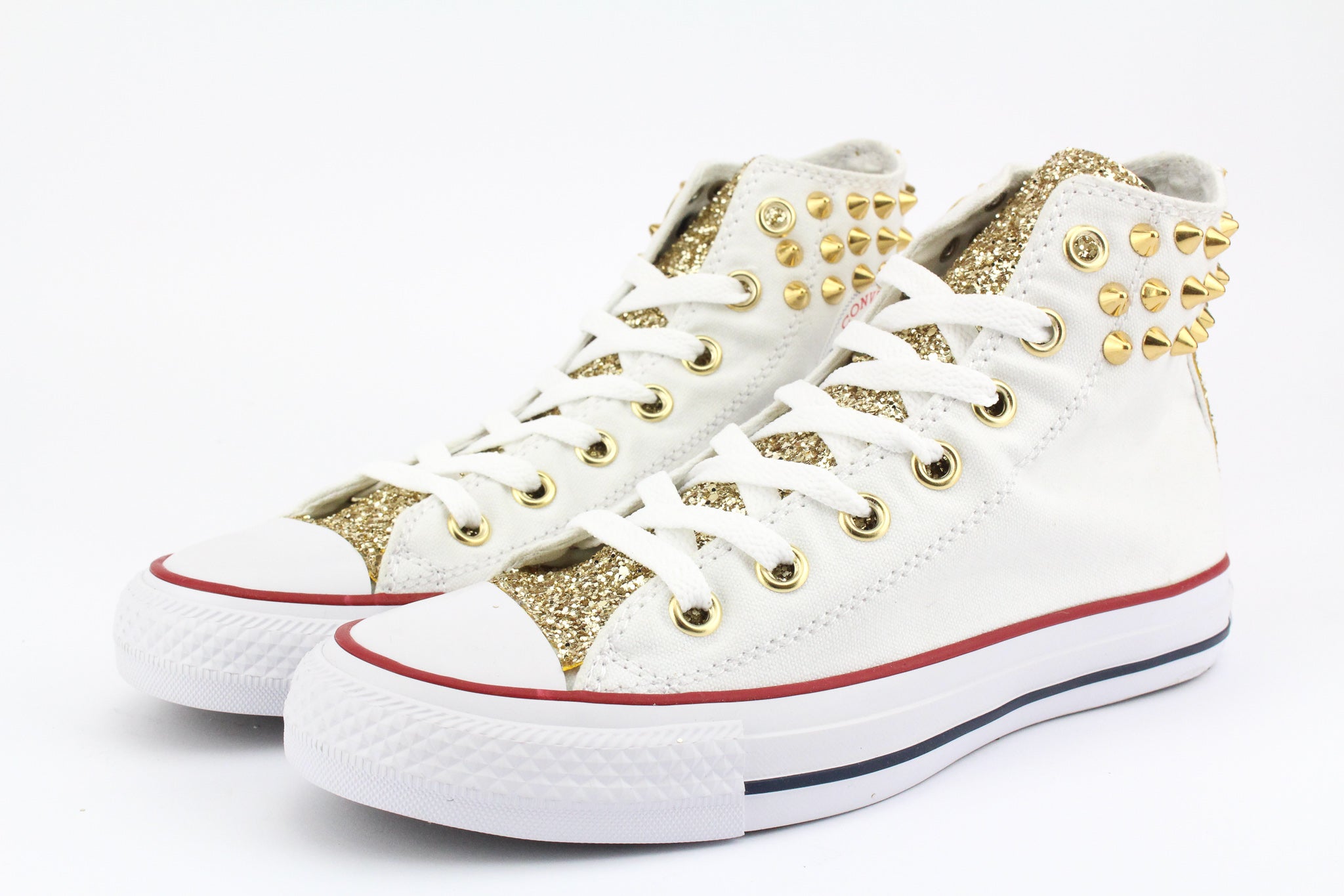 Converse All Star White Gold Glitter &amp; Studs