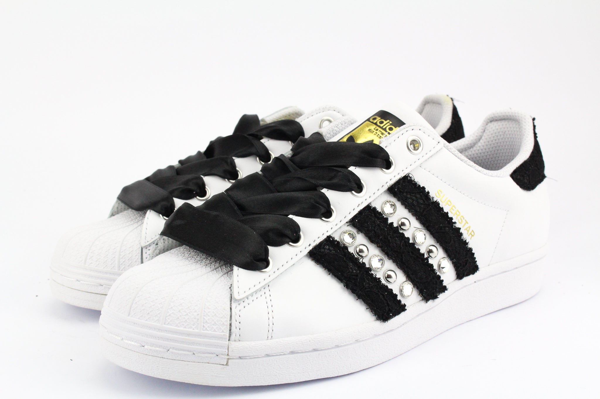 Adidas Superstar Black Pizzo Strass & Lacci Raso