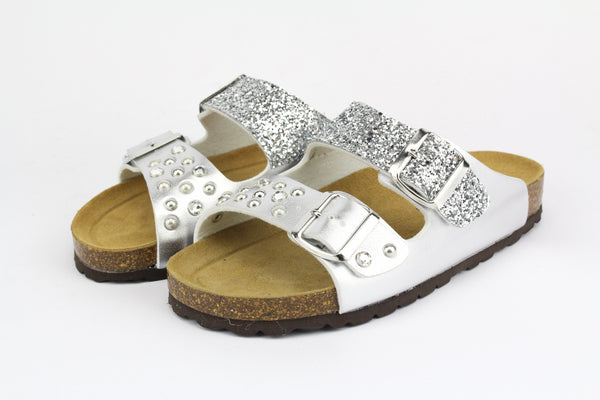 Silver Strass Studs &amp; Glitter Sandals