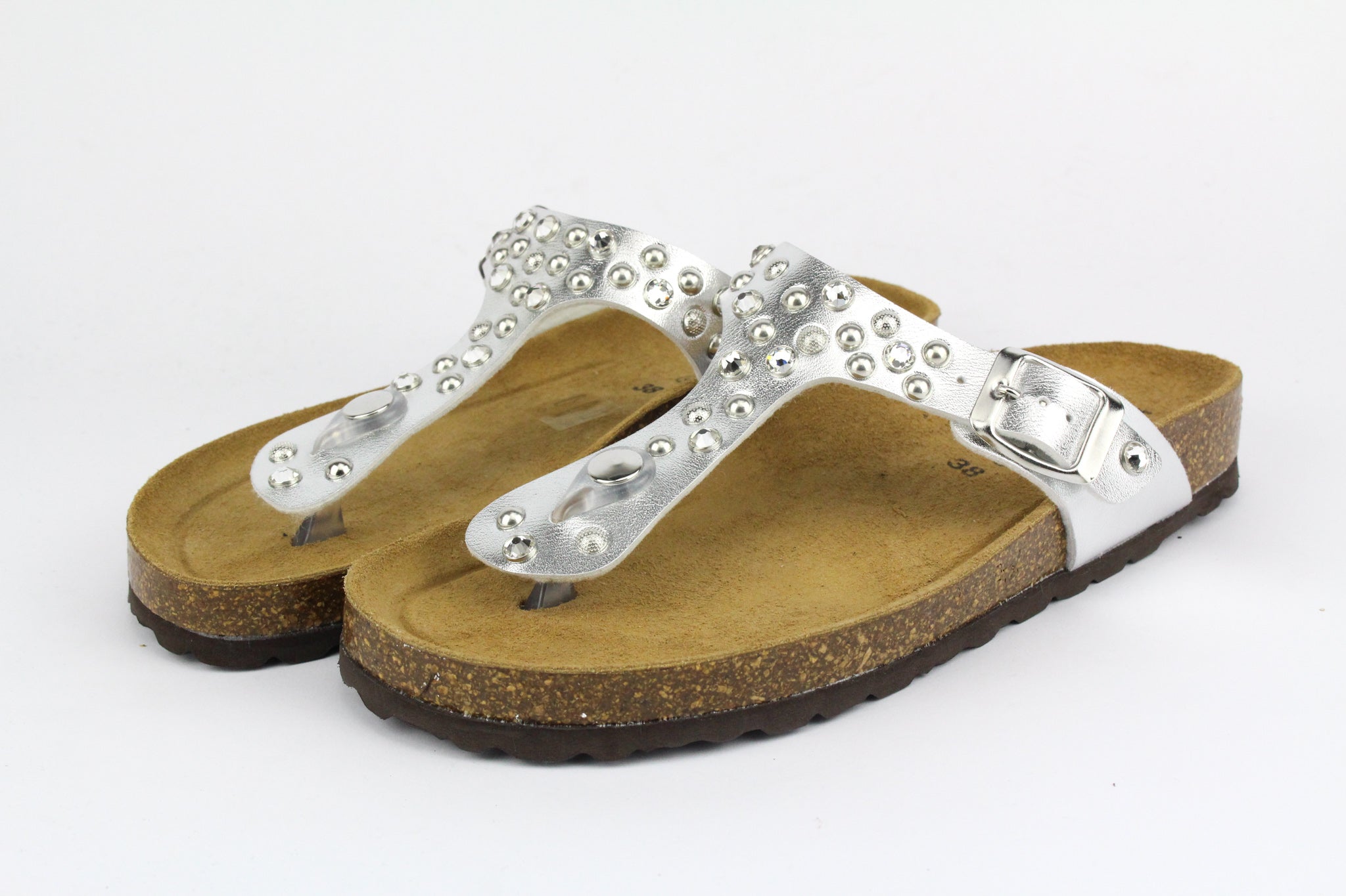 Silver Sandals Flip Flops Strass &amp; Studs