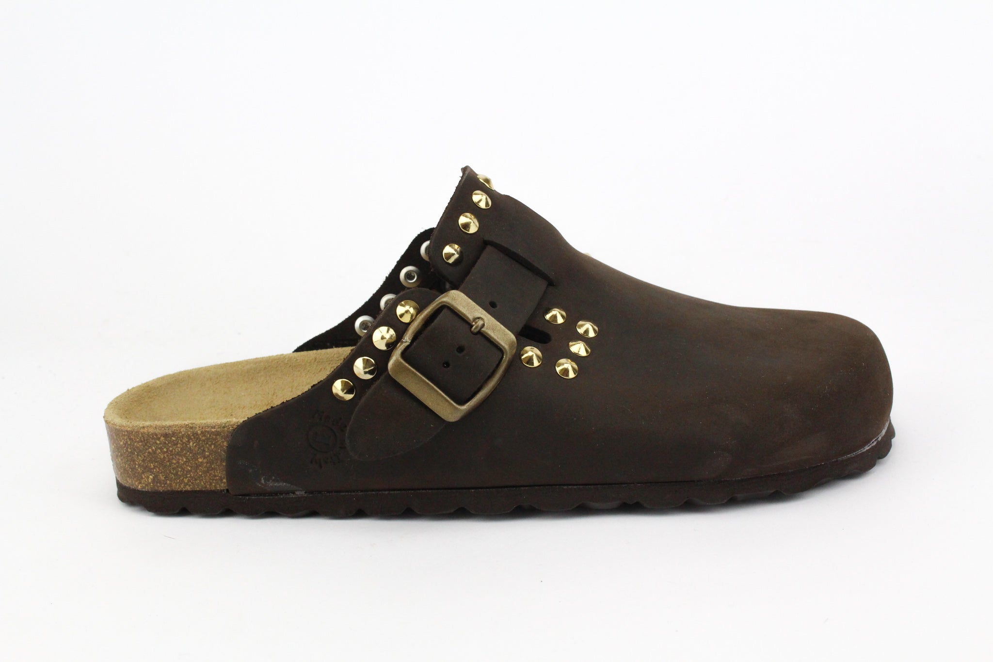 Gold Studded Leather Sabot Sandals