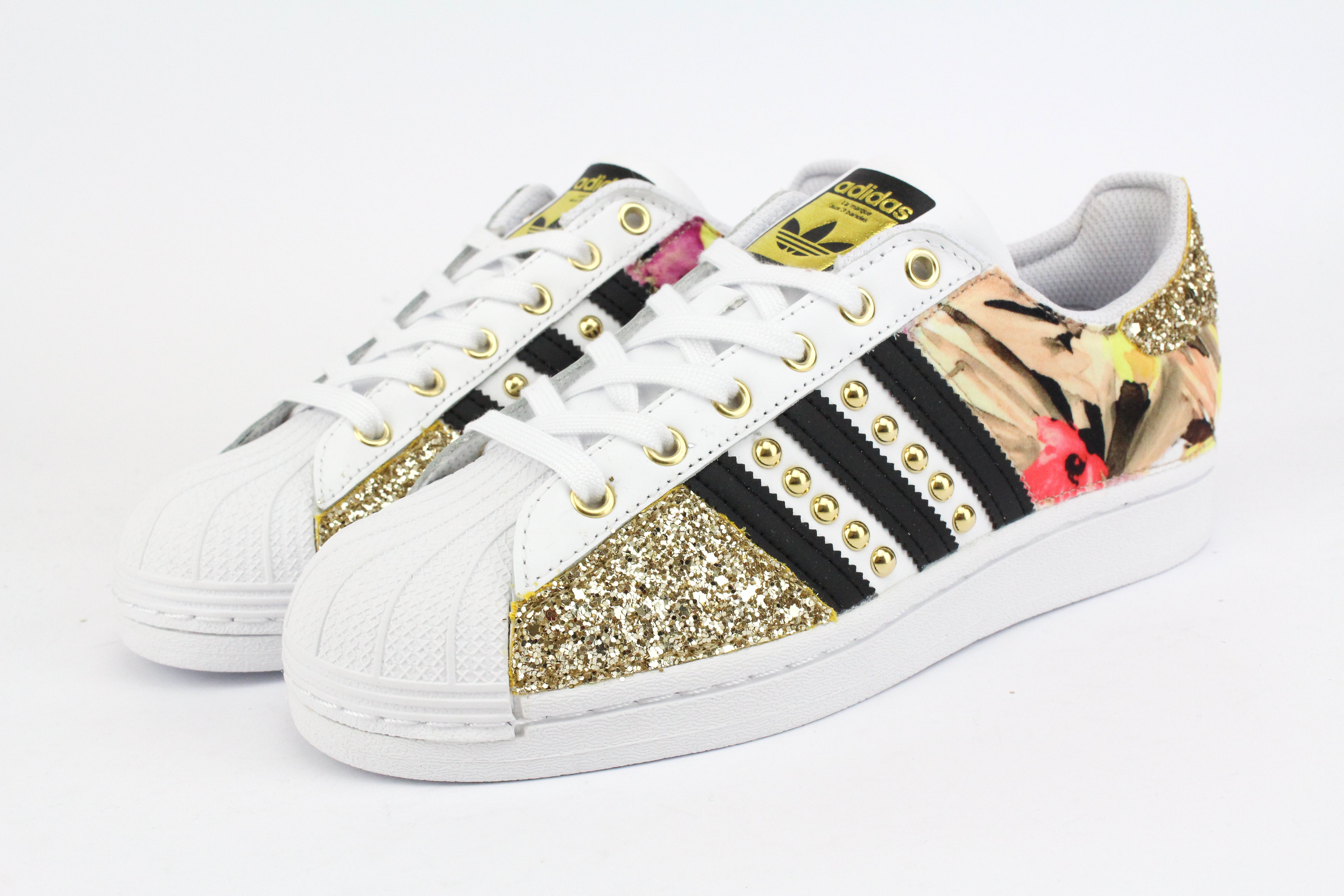 Adidas Superstar Flowers Gold 2 Glitter &amp; Studs