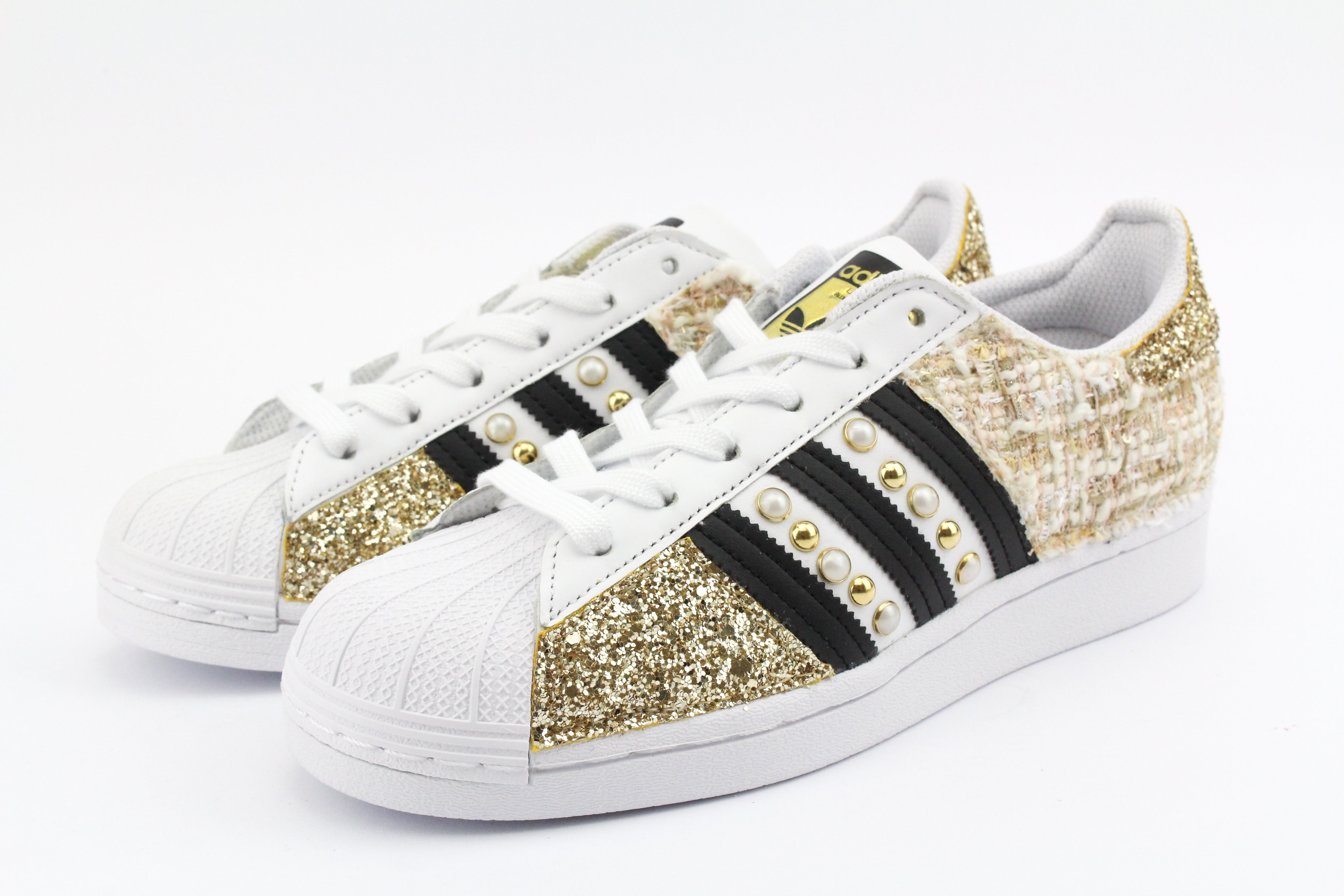 Adidas Superstar Gold Tweed Glitter &amp; Studs