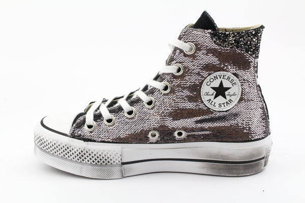 Converse All Star Platform Silver Paillettes & Black Glitter