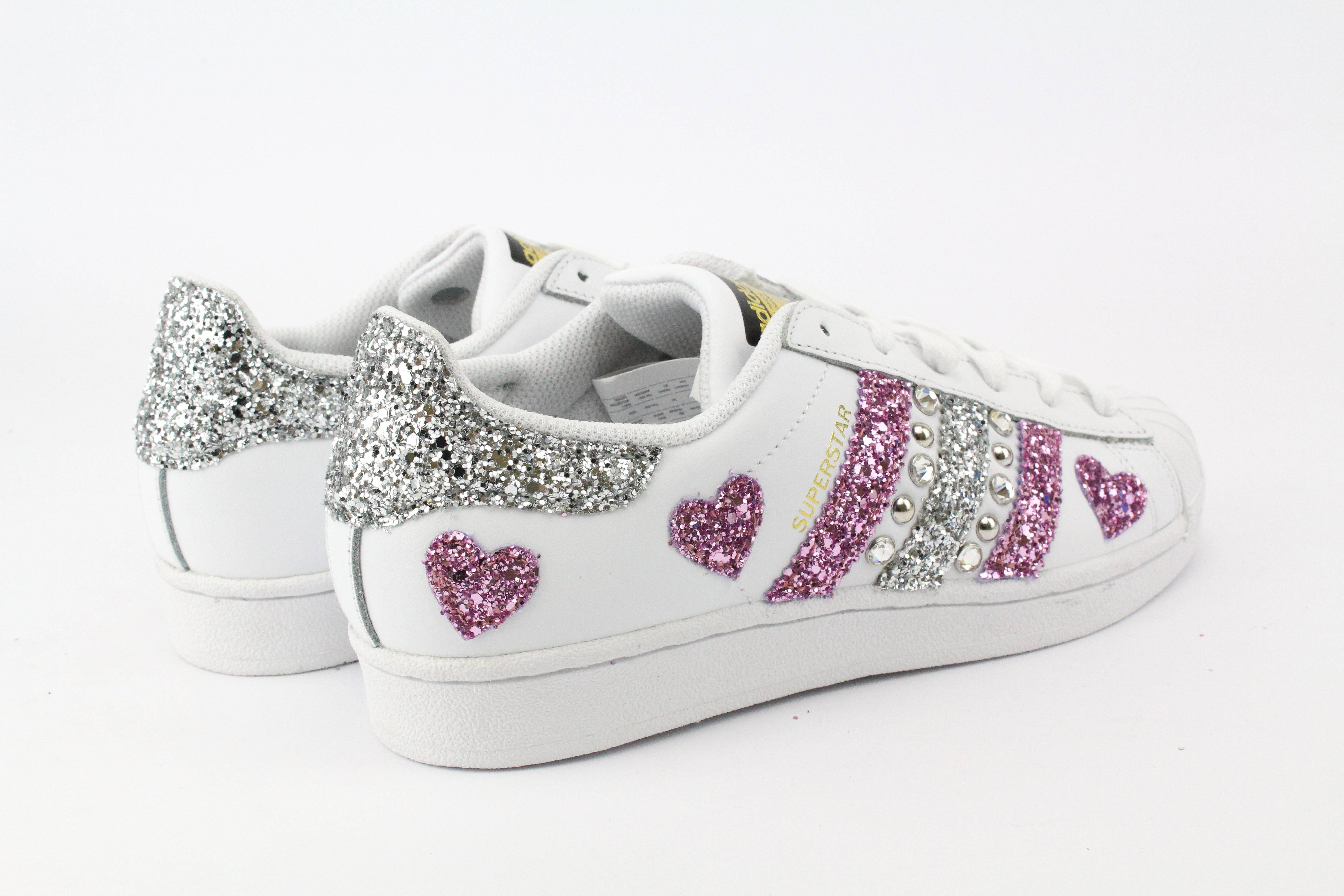 Adidas Superstar Pink Silver Glitter Cuori & Strass