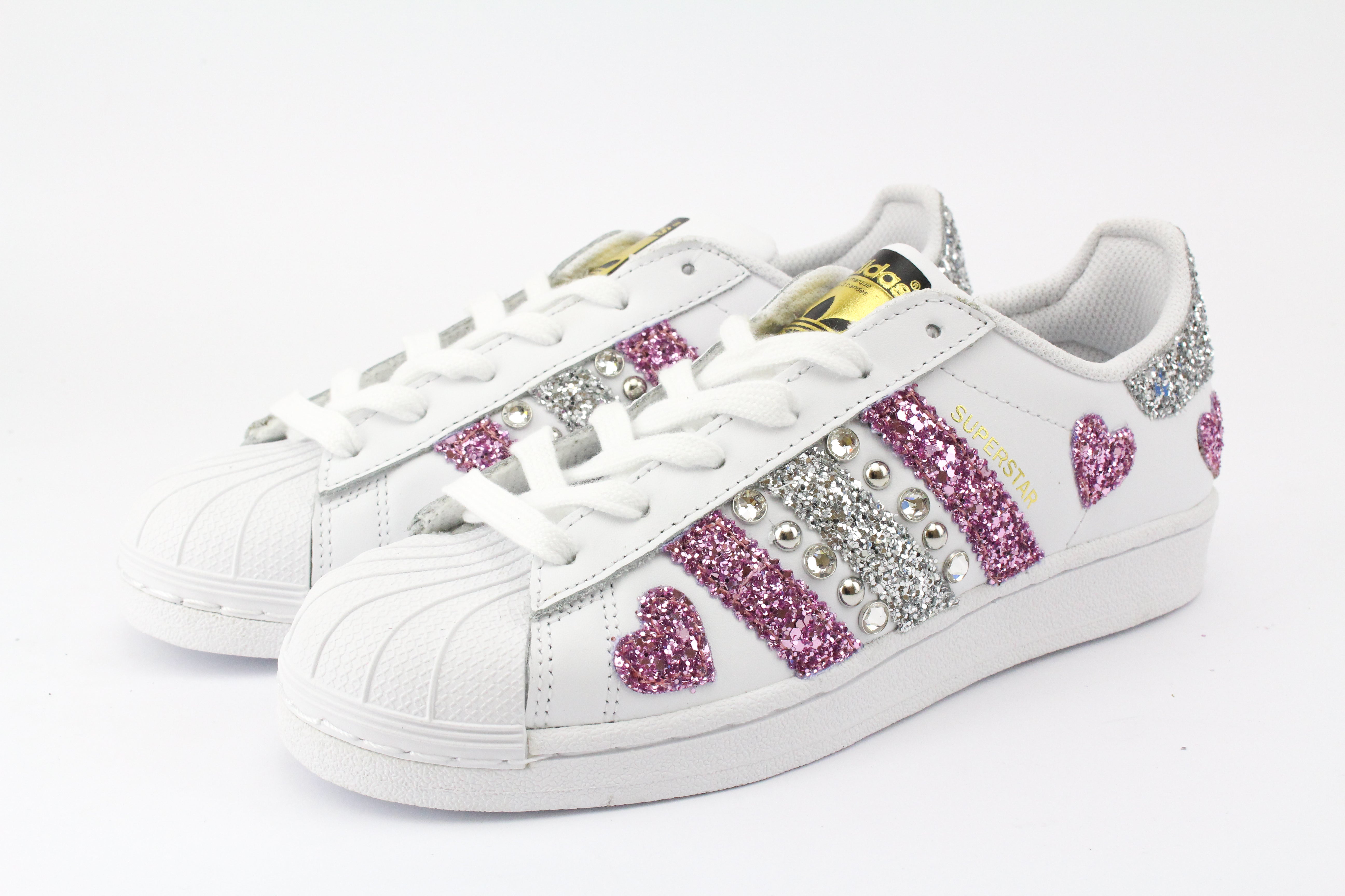 Adidas Superstar Pink Silver Glitter Hearts &amp; Strass