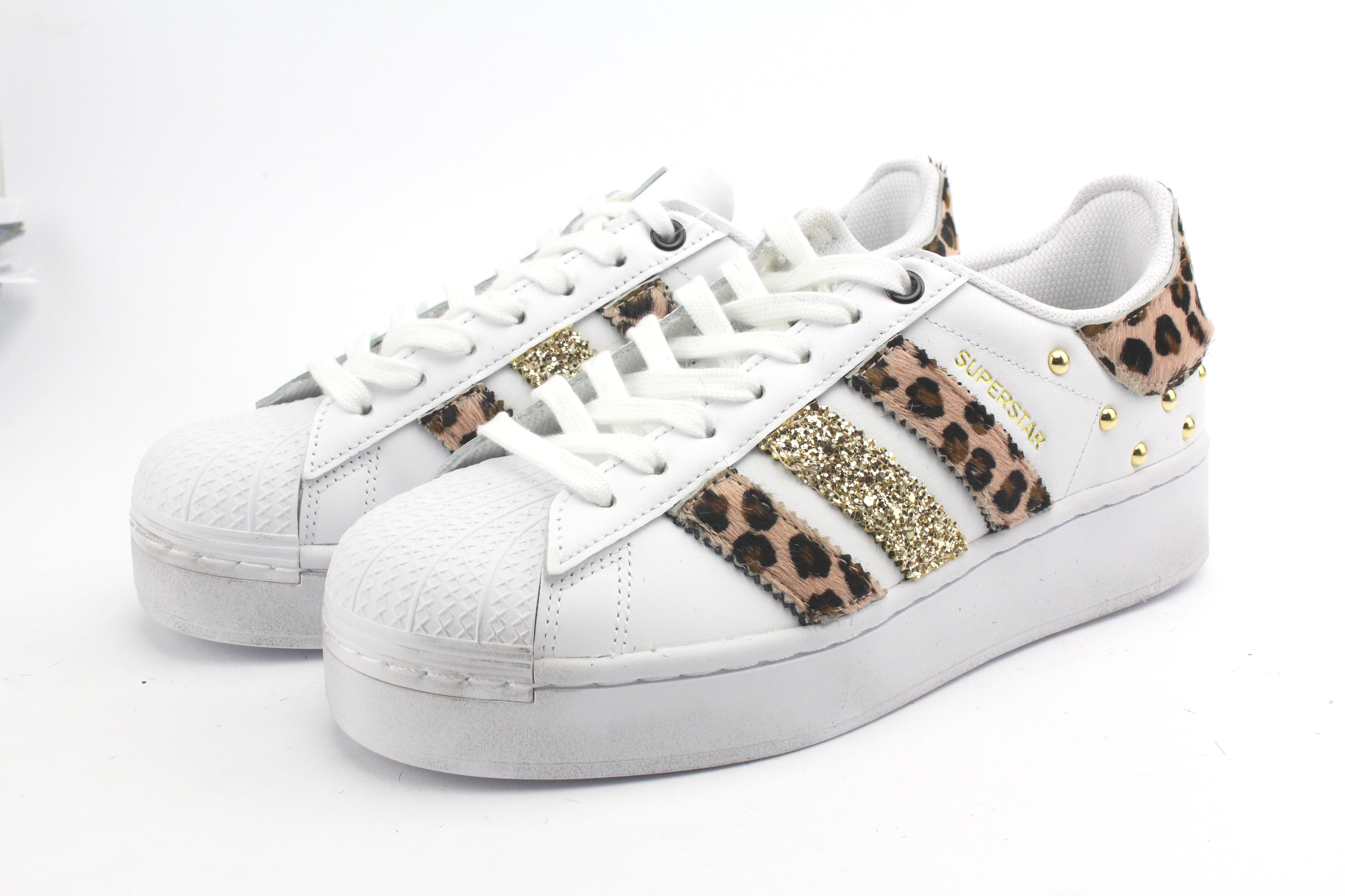Adidas Superstar Bold Spotted Pink Glitter &amp; Gold Studs