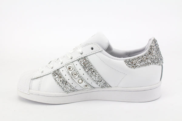 Adidas Superstar Glitter Silver Cuore Strass & Lacci in Raso