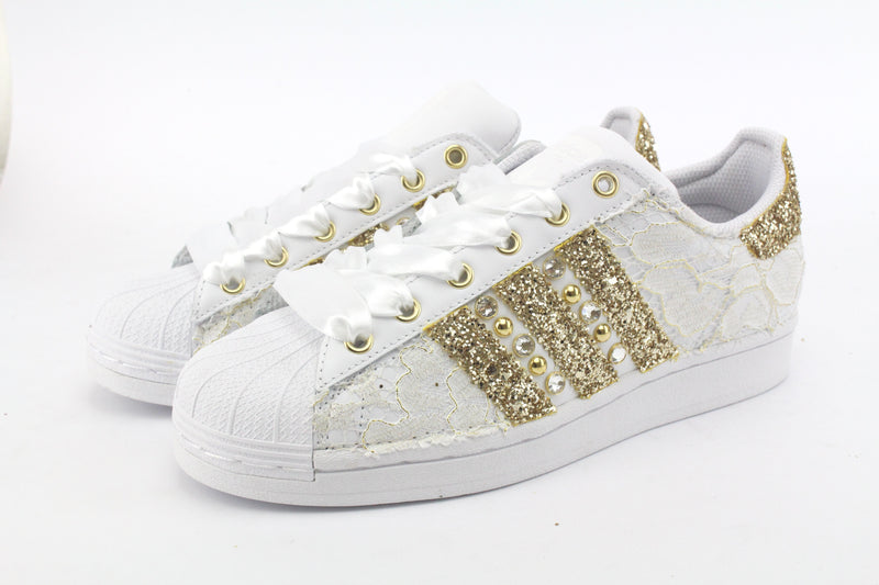 Adidas Superstar Pizzo White Glitter Oro Borchie & Strass