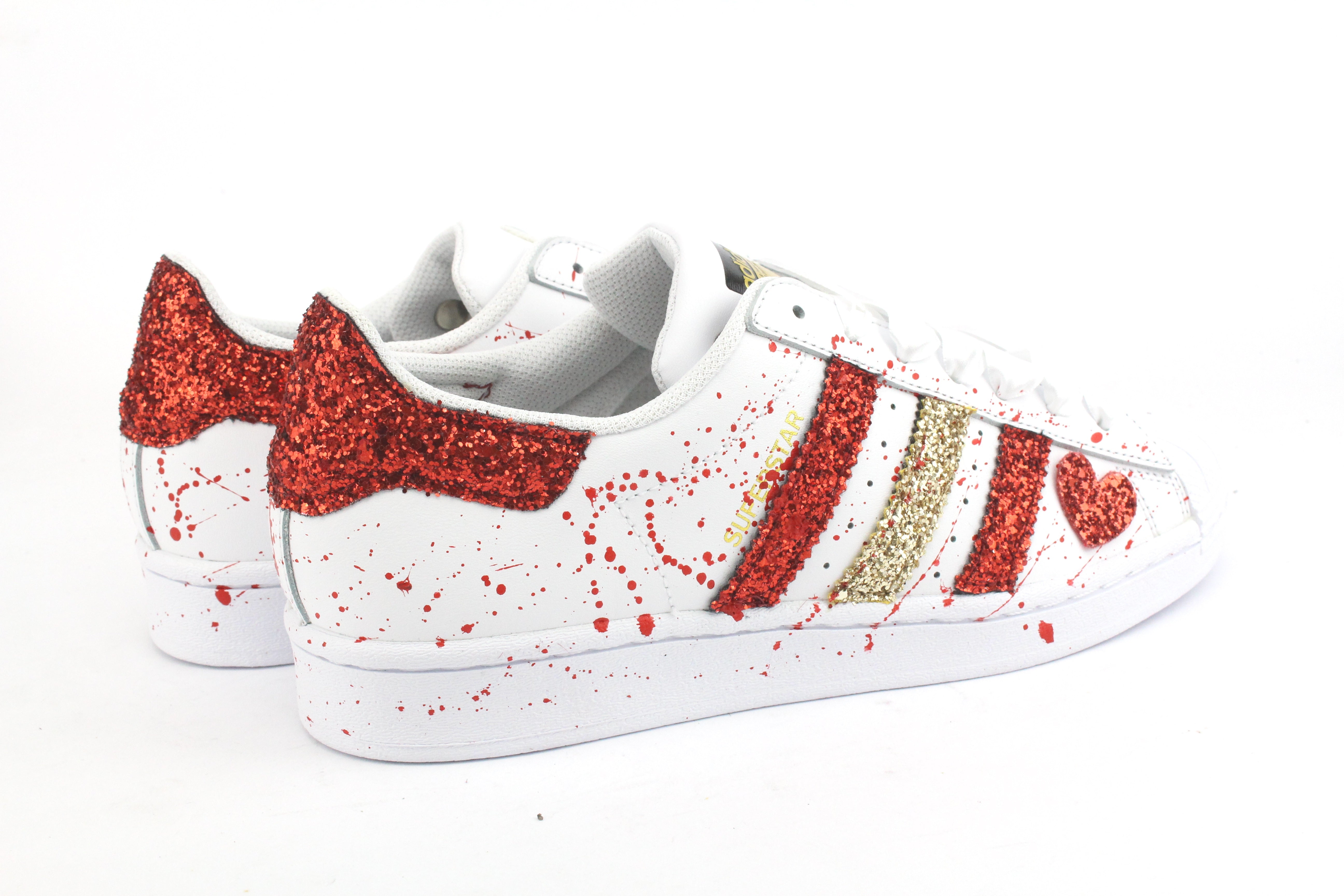 Adidas Superstar Gold Red Glitter &amp; Patent &amp; Heart