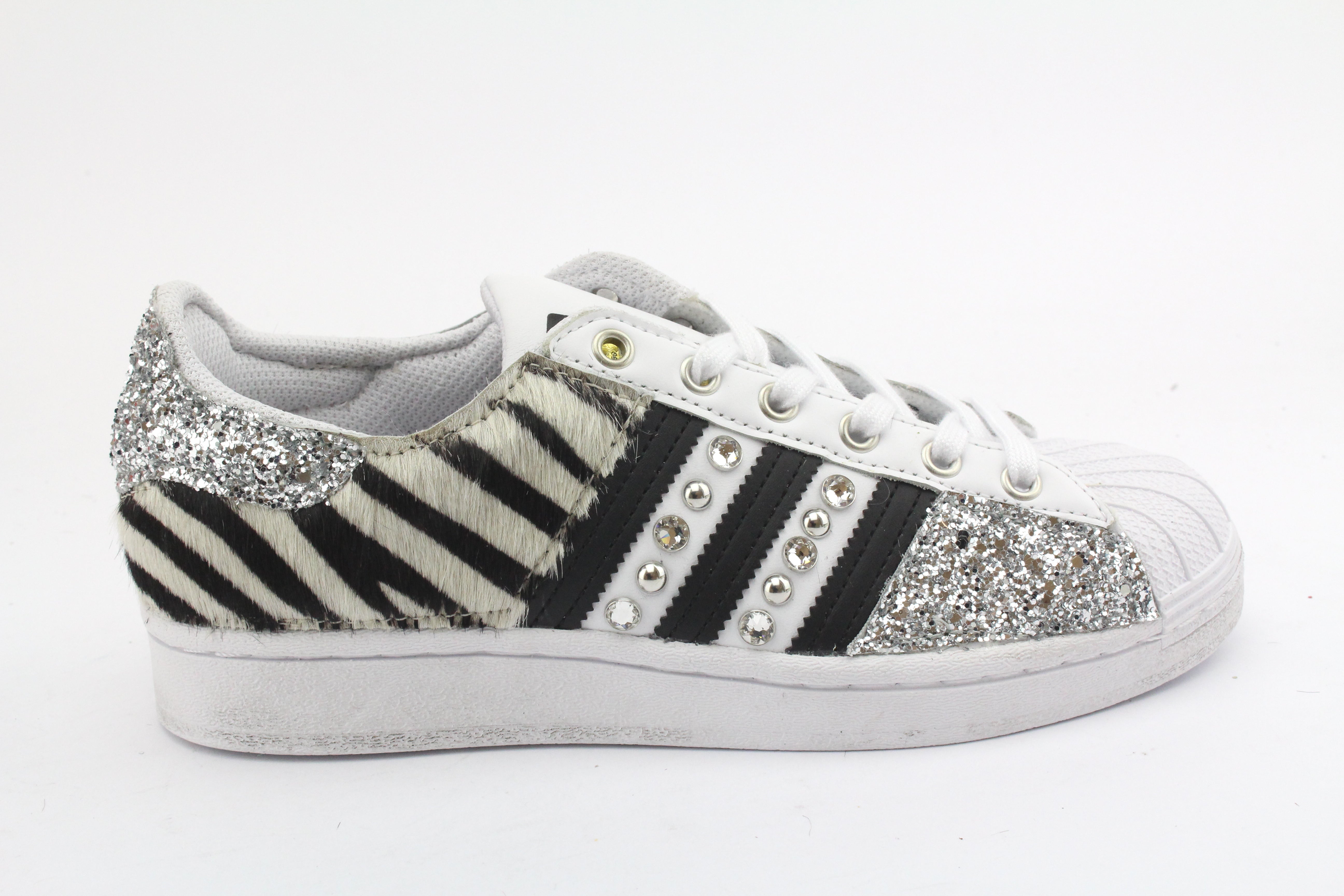 Adidas Superstar Zebrate Glitter Silver &amp; Strass Studs